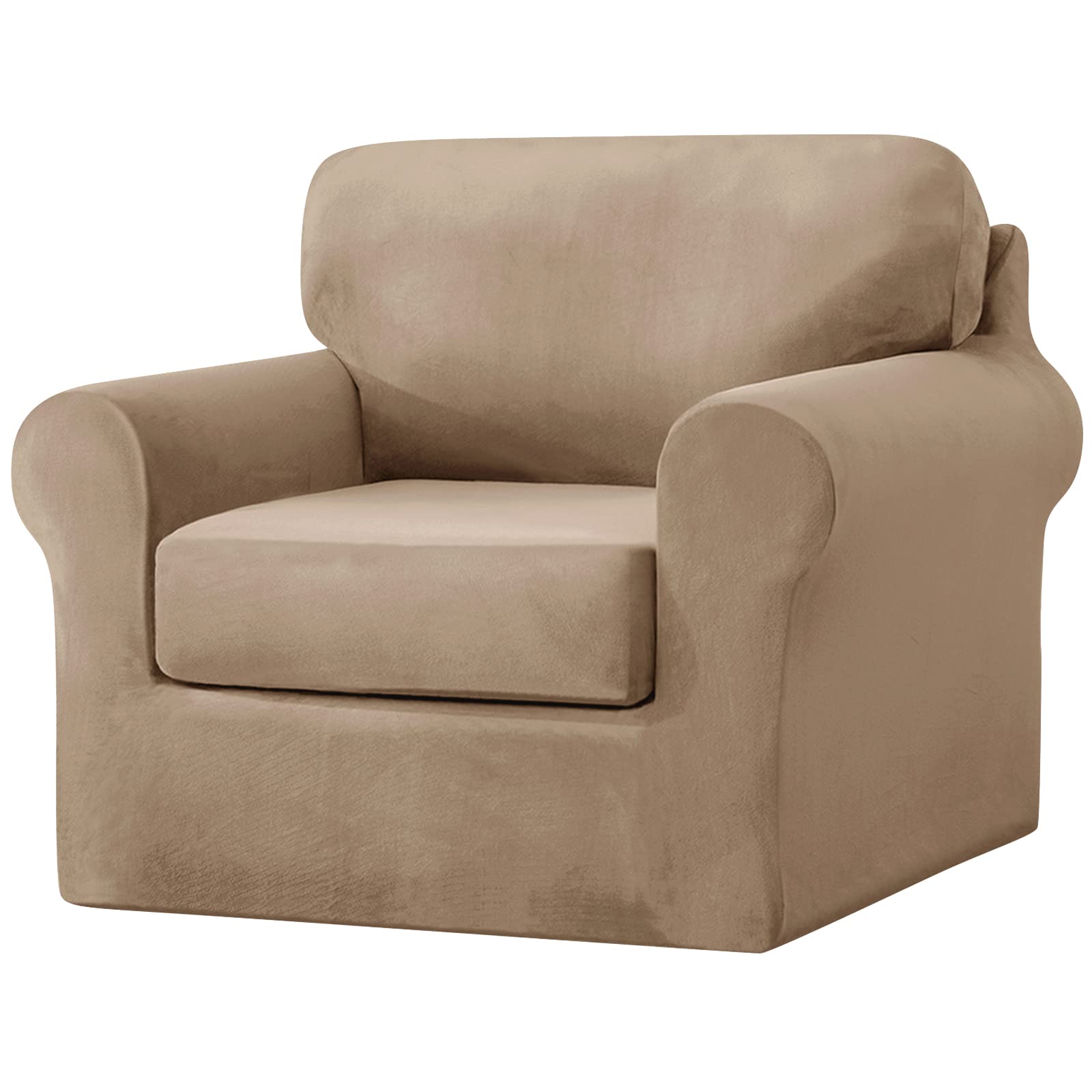 SYLC Sofa Cover with Separate Seat Cushions and Backrests Stretch Velvet Sofa Slipcover Couch Covers Furniture Protector Split Combined (Sand,Large 1 Seat Set 3 PCS)