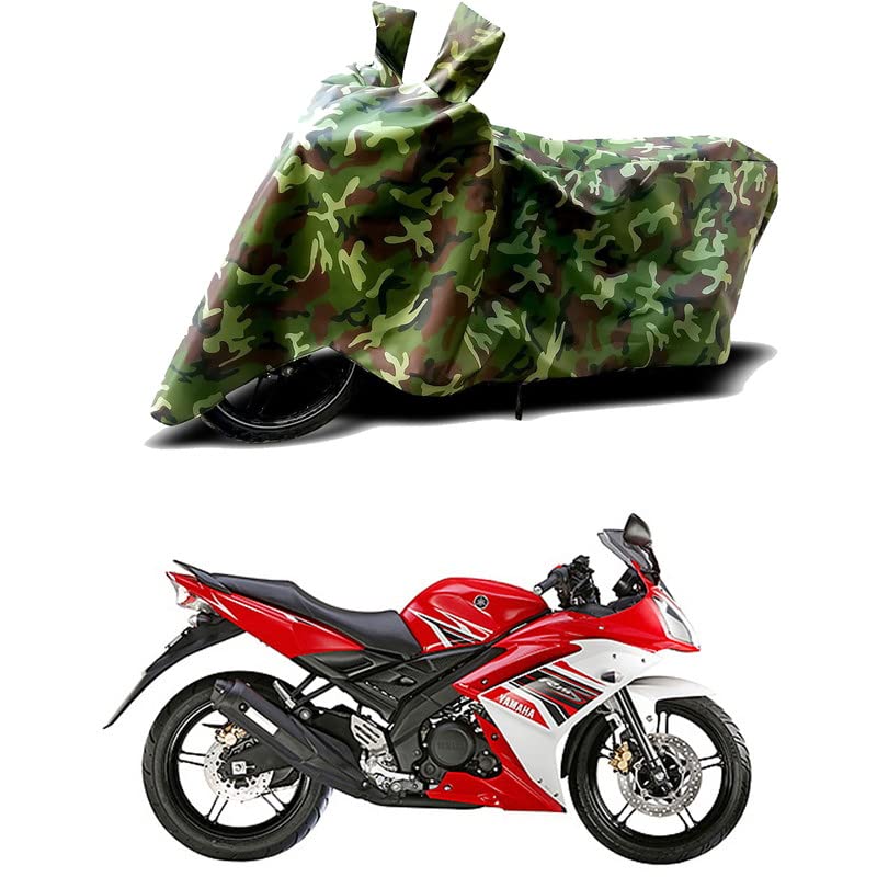 Image of 100% Water Resistant Bike Scooty Two Wheeler Body Cover Compatible for Yamaha YZF R15S 1.0 /UV-Rays /Heat Protection /Birds Dropping /Scratchproof /Dust Proof /Waterproof /All Varient[Green MJ]