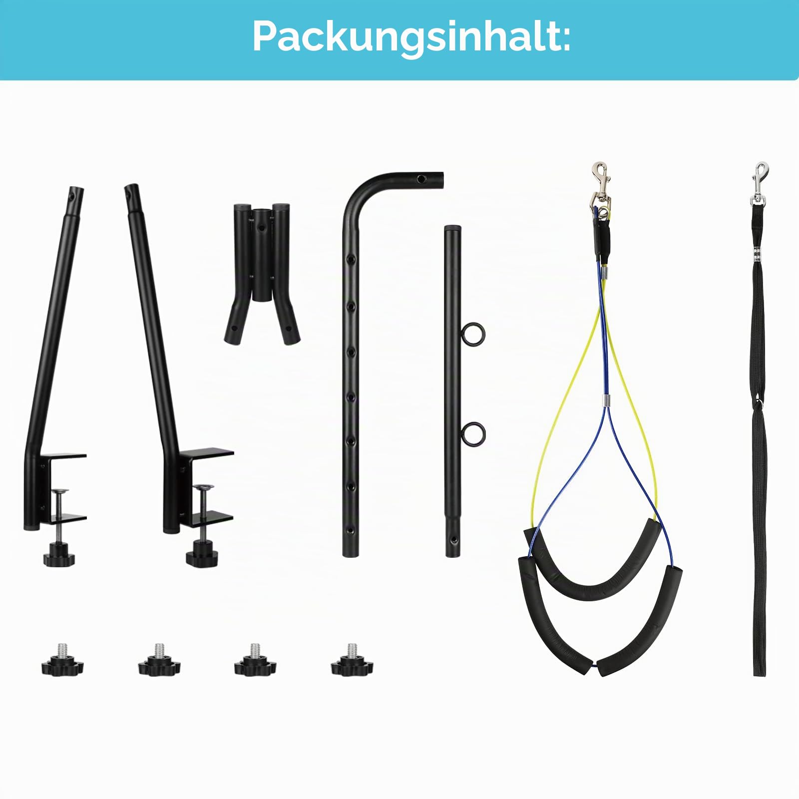 Hundepflegearm mit Doppelklemme - Höhenverstellbar (49-74 cm) Hundezubehör für Hunde - inkl. Schlaufe & Nicht Sitzenden Haunch-Halter - für Baden, Föhnen, Fellpflege & Krallenpflege bei Hunden | Hundepflege-Arm, Fellpflegeschlaufe und kein Sitz-Halter