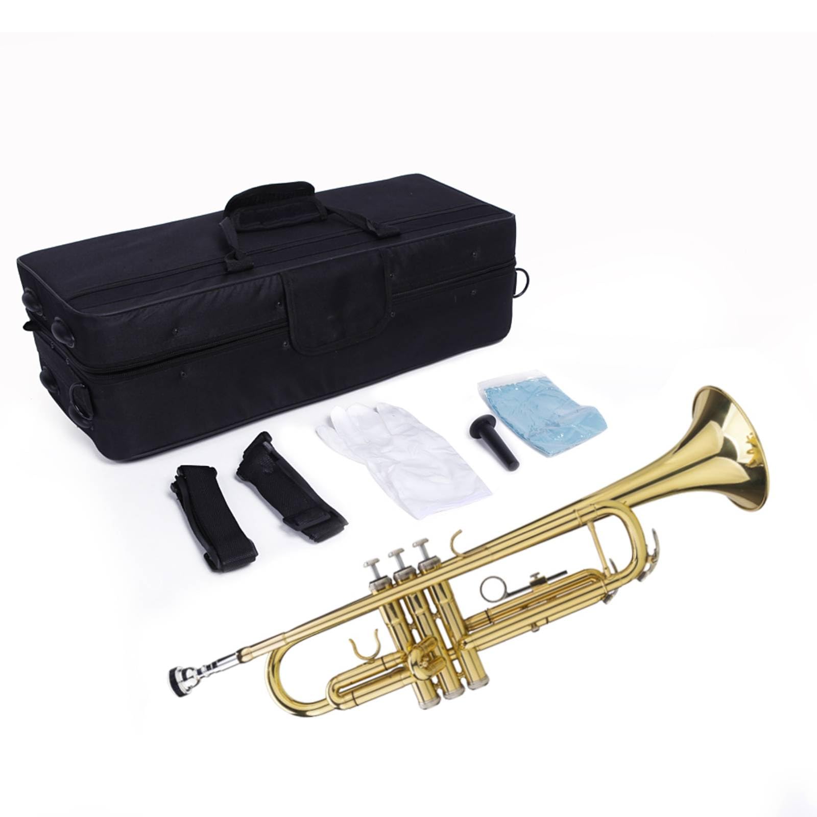 Standard Bb Trumpet Set for School Band Orchestra Brass Trumpet with Hard Case, Gloves and Mouthpiece, Trumpets for Beginner Teaching Brass Instrument, Playing Marches (Golden)