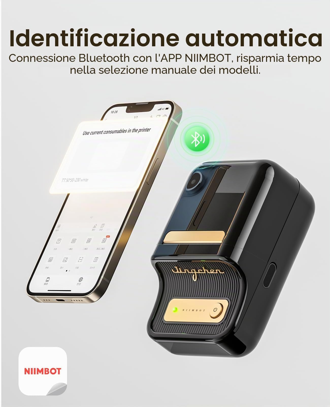 NIIMBOT Etichettatrice con 1 rotolo di nastro libero B21S Vintage 50mm larghezza stampante termica (nero)