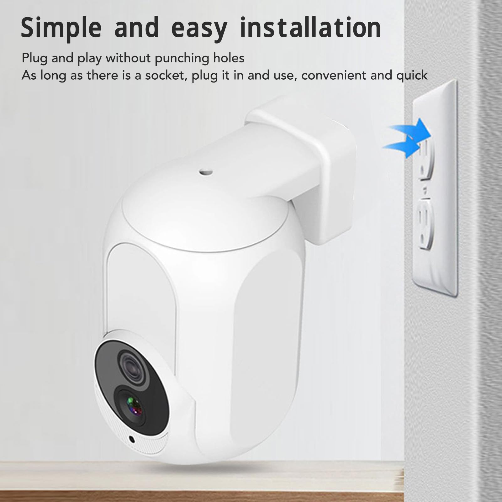 Cámara de Vigilancia, Cámara Enchufable Fuente de Luz Dual Panorámica de 360 ​​Grados 2MP para Escritorio (Enchufe de la UE)