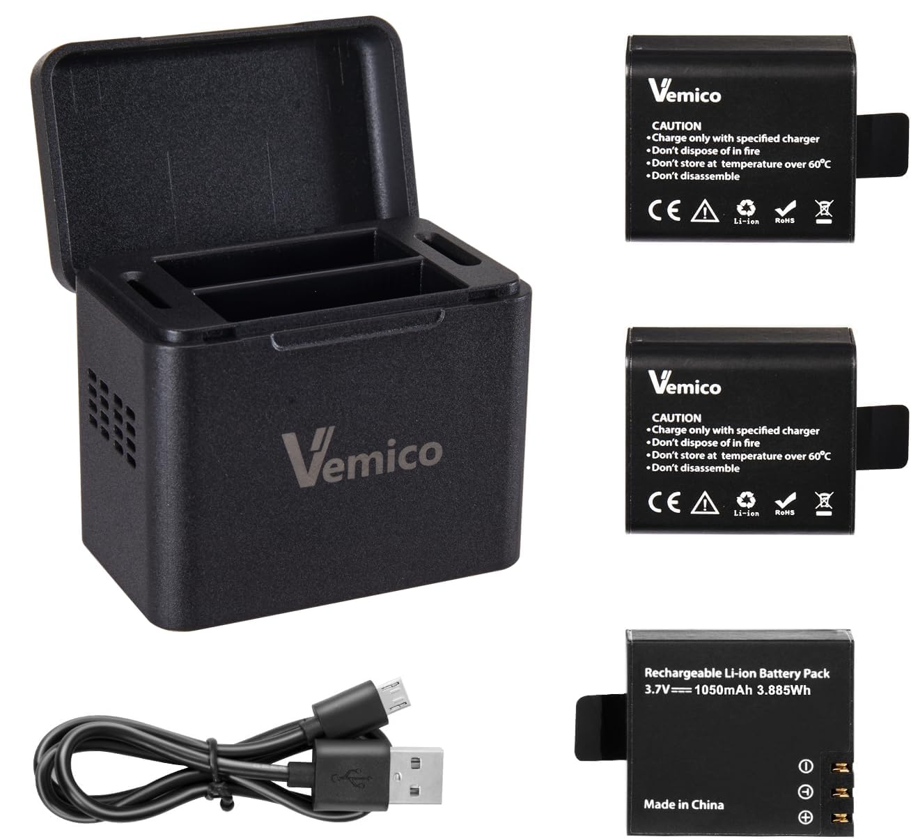 Chiro meページ Amazon.com : Vemico Action Camera Battery Charger Kit 3x1050mAh