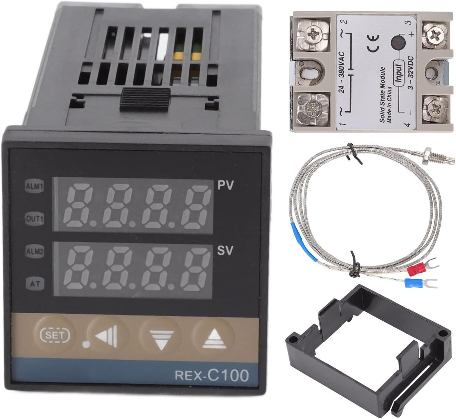Digital PID Thermostat Temperature Controller Long 100V-240V and 3.3ft M6 Imperial K Type Thermocouple Relay Module (40A)