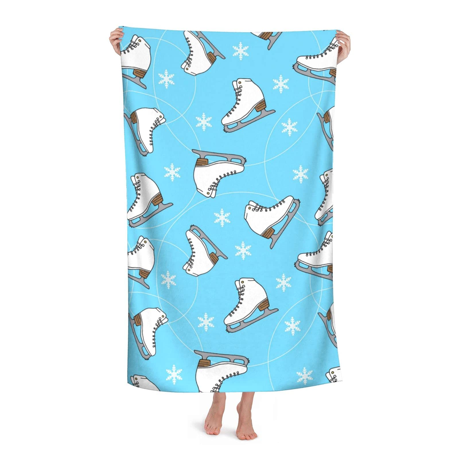 LSRCPD White Blue Ice Skating Boots Beach Towel Highly Absorbent Microfiber Beach Blanket Soft Bath Towels 80 x 130 cm