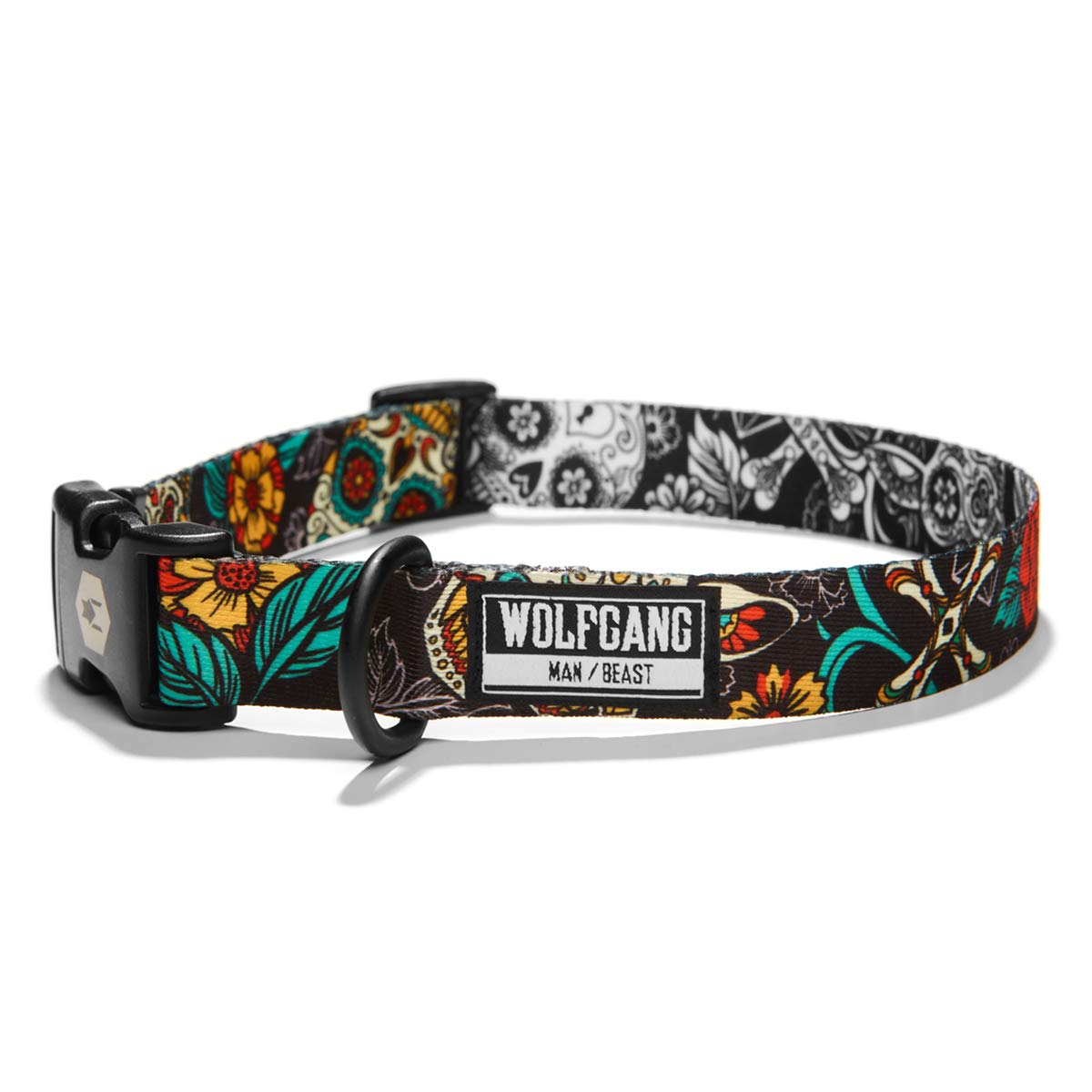 Wolfgang Man & Beast Premium Adjustable Dog Training Collar, Made in USA, LosMuertos Print, Medium (1 Inch x 12-18 Inch)