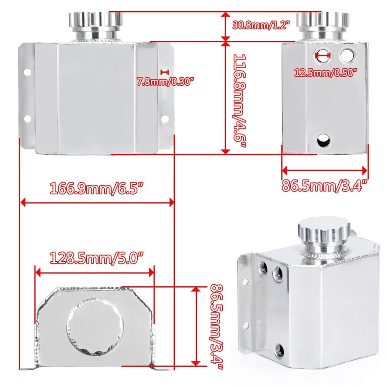 Zamiennik Wyrównawczego Chłodzącego dla 1L 1000ML aluminiowy zbiornik na olej samochodowy z korkiem spustowym uniwersalny(Silver)