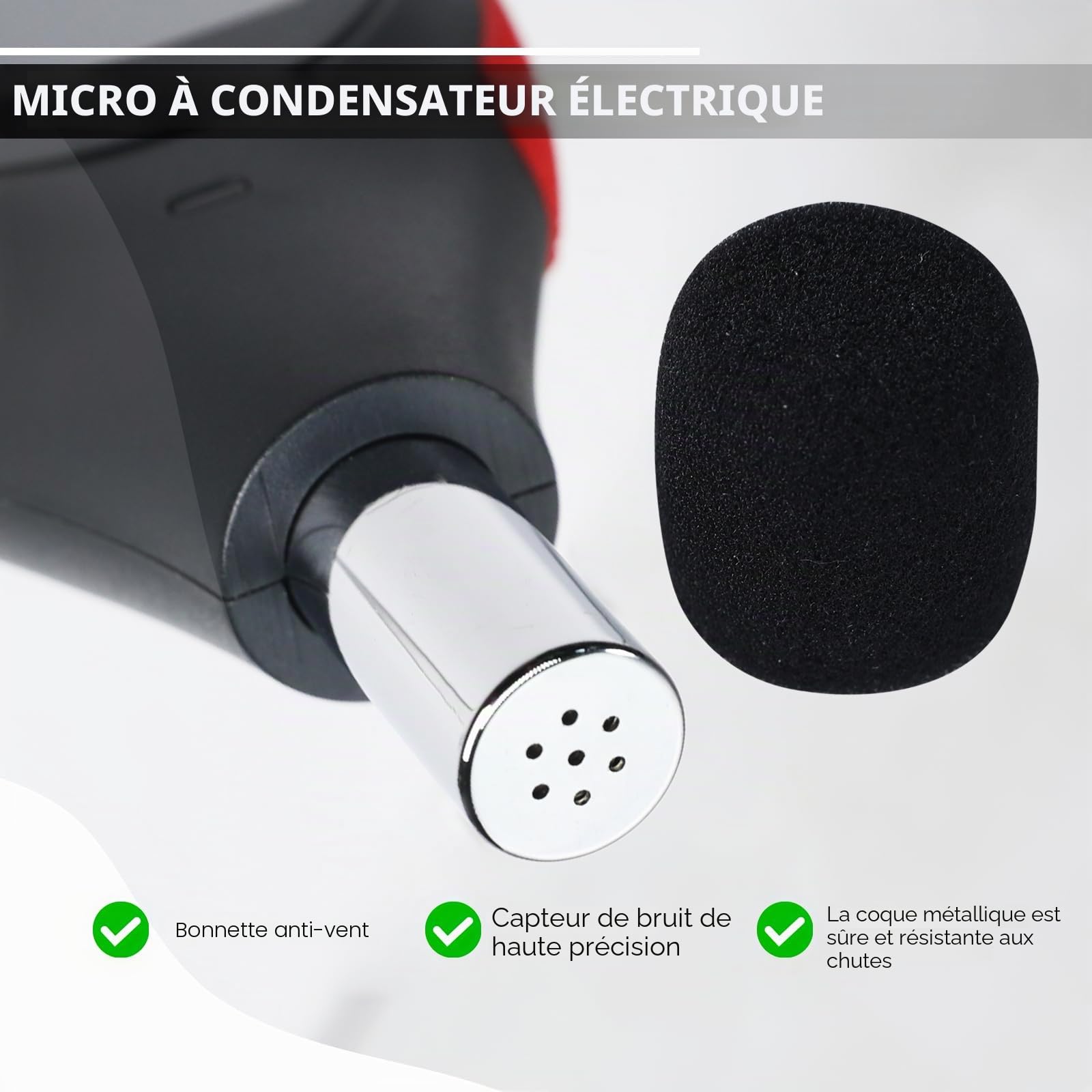 Testeur de niveau sonore avec enregistreur de données portable, sonomètre avec enregistrement de 31 000 données et exportation, sonomètre rechargeable avec sortie fréquence CA/CC, alarme 3 couleurs