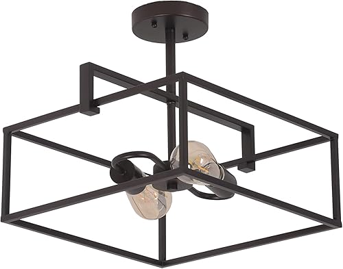 Miniatura 4 de Chloe Lighting NOLAN Farmhouse - Colgante cuadrado de techo semiempotrado con 2 unidades, color negro claro, 14.25 pulgadas de ancho