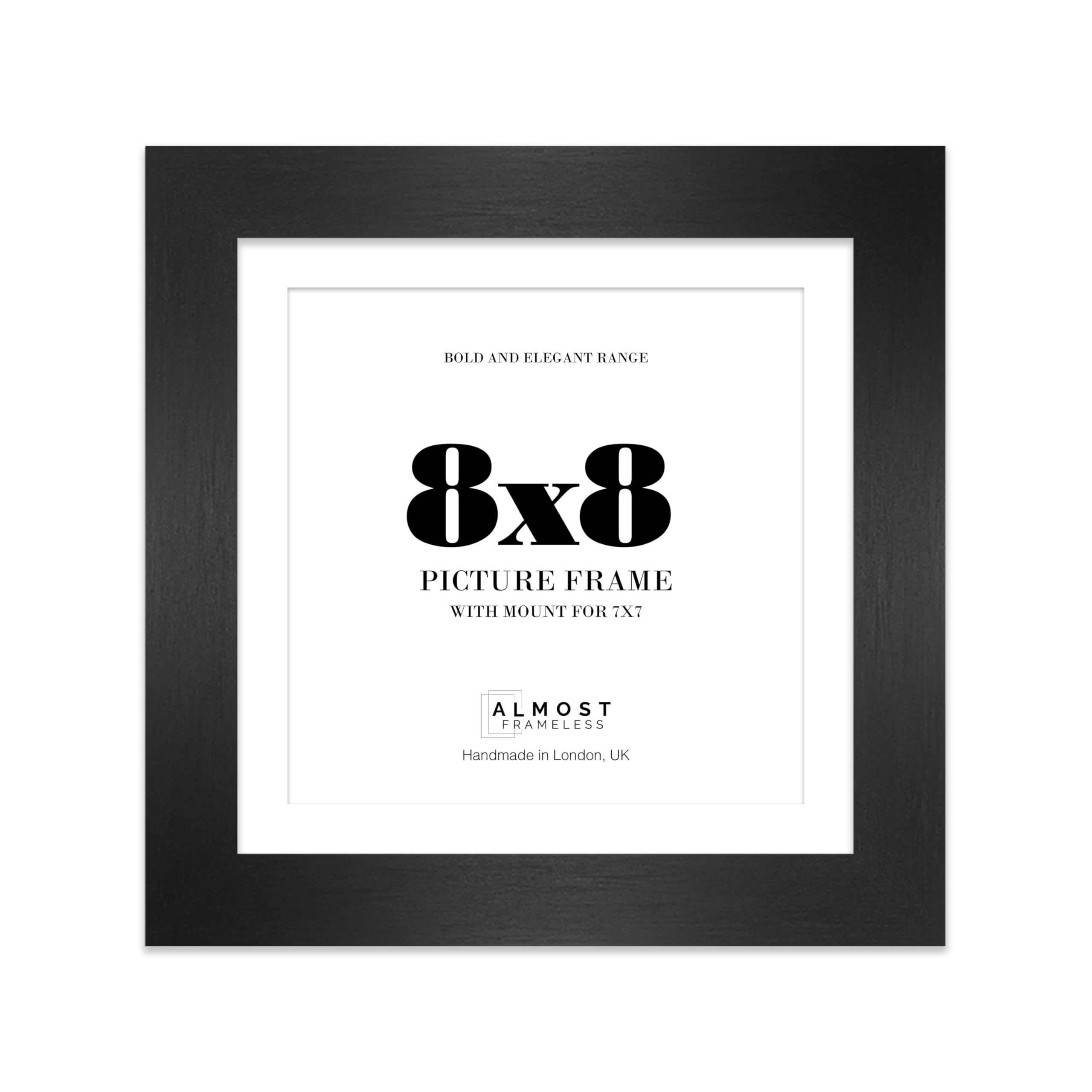 8x8 Black Square Frame With Mount for 7x7 Pictures 28mm Edge Frame Display with Wall Hooks and Kickstand, 1 Pack