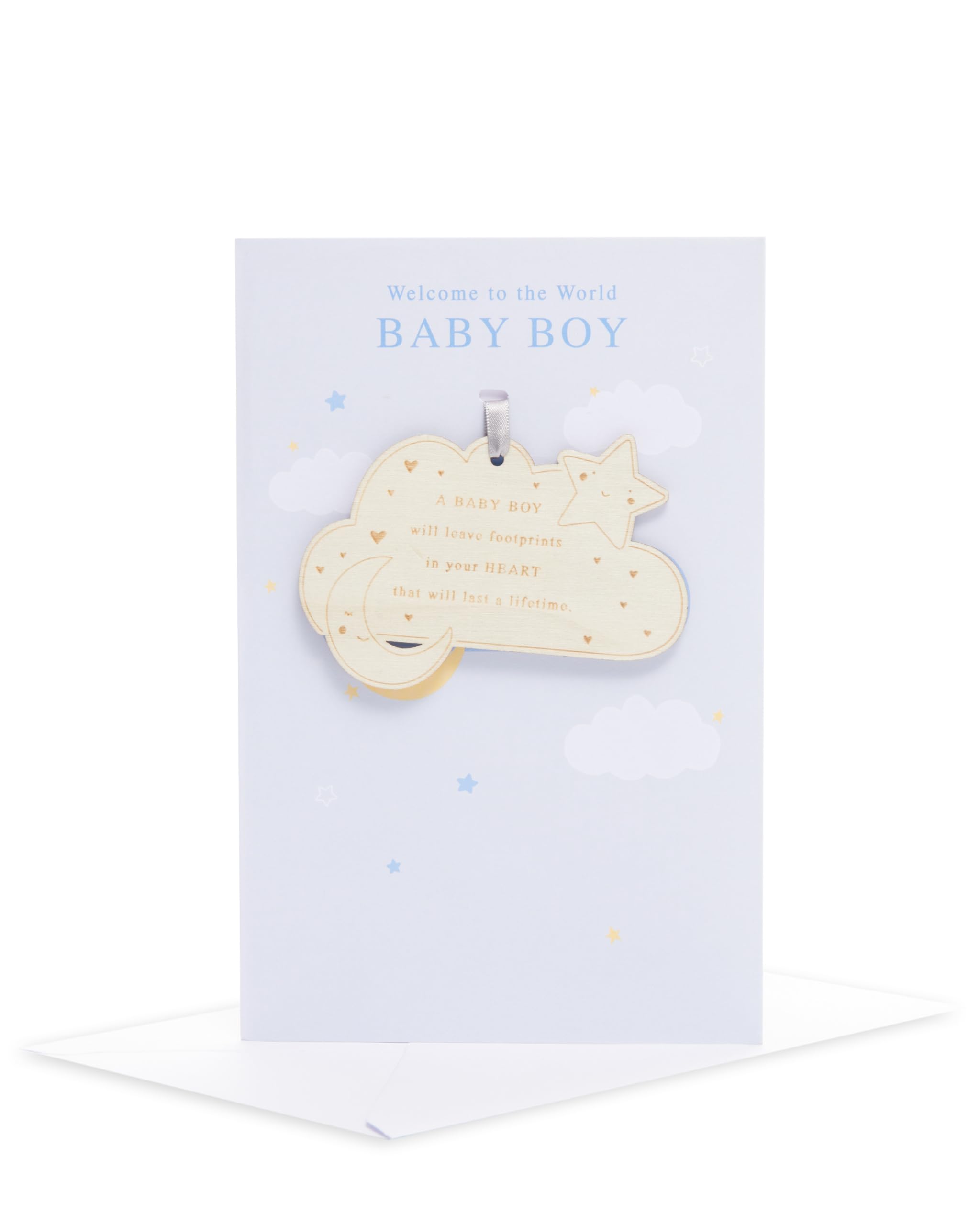 UK Greetings | Baby Boy Card | Newborn Gifts | For New Parents | Welcome to the World | Cloud Design | With Envelope | 14.9 x 22.9 cm