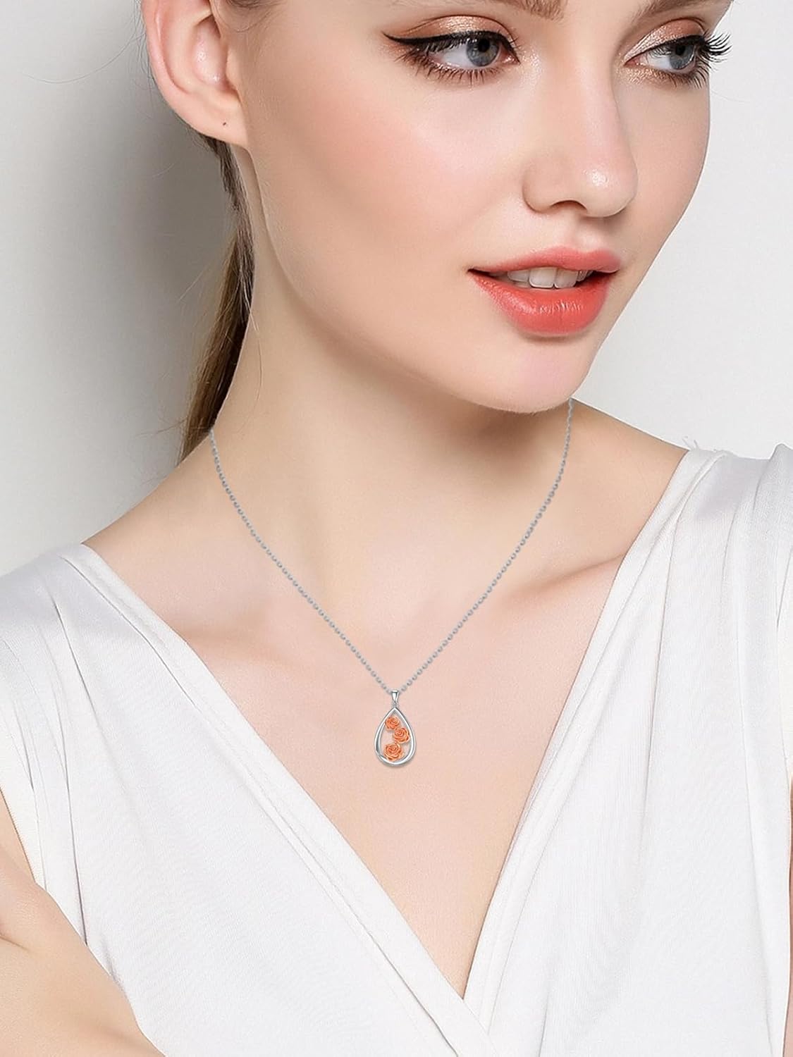 Teardrop Rose Necklace 925 Sterling Silver June Birth Flower Pendant Floral Birthday Valentine's Day Jewelry Gift for Women - Image 4