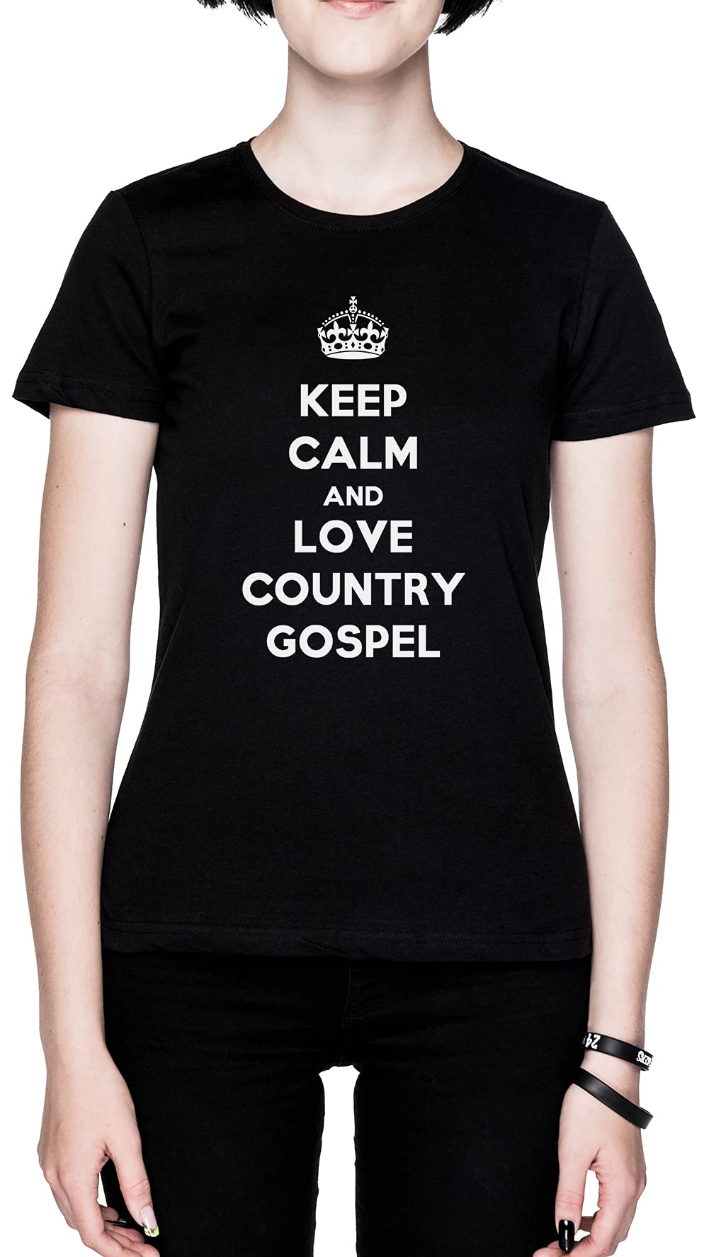 Keep Calm And Love Country Gospel Czarny Koszulka Kobiety Black Women's T-shirt Tee
