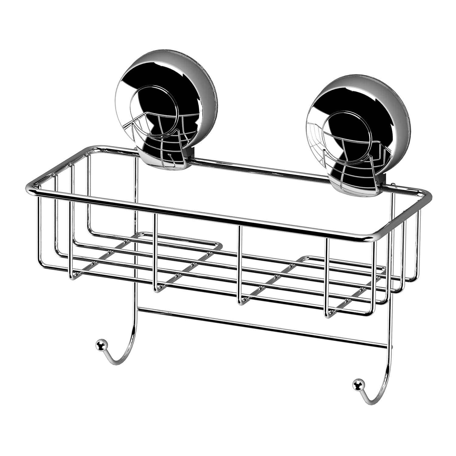 Showerdrape Red Shower Caddy Floating, Suction Bathroom Organiser For Toiletries Bottle Storage Rack Shampoo Holder Hooks For Robes And Towels Bathroom Accessories Chrome Shower Shelf No Drilling
