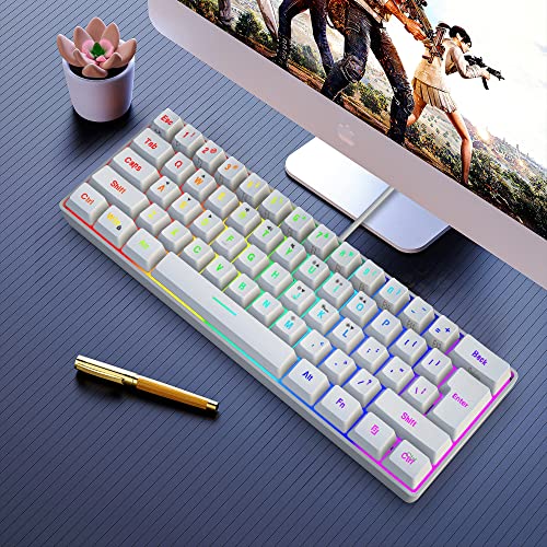 Image of Snpurdiri 60% Wired Gaming Keyboard, 61 Keys RGB Backlit Wrist Rest Ultra-Compact Mini Waterproof Keyboard for PC Computer Gamer (White)