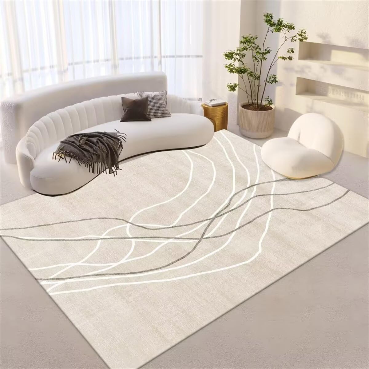 Rug Carpet Balkon Teppich Outdoor Grauer Teppich Gebogene Dekoration Moderne rutschfeste Schalldämmung Vorhänge Schlafzimmer 200X300CM