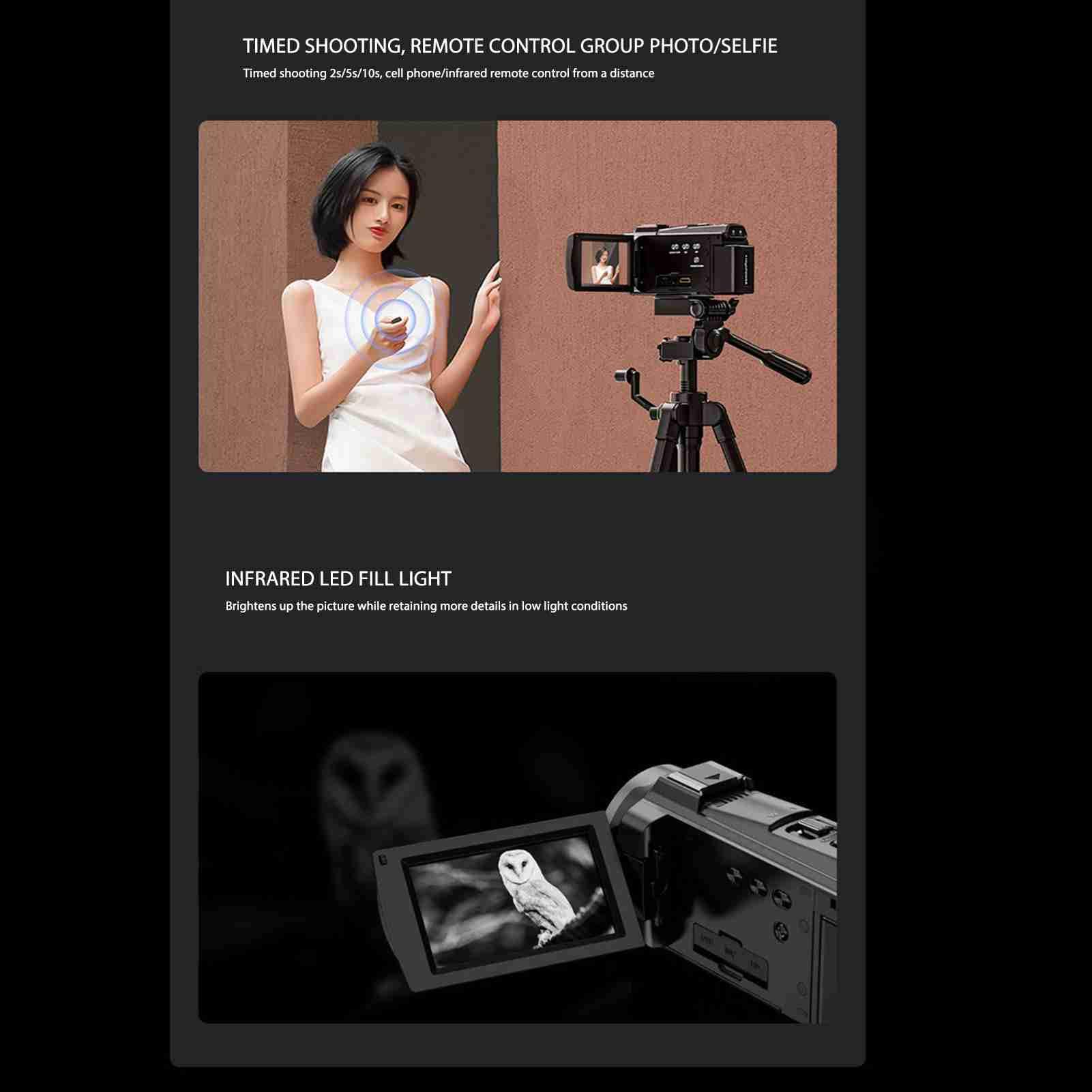 Annadue Videocámara con Cámara de Vídeo HD 5K, Cámara de Vlogging de Visión Nocturna con Zoom de 56MP 18X con Parasol de Micrófono, Soporte de Mano, para Filmar Micropelículas, Bodas