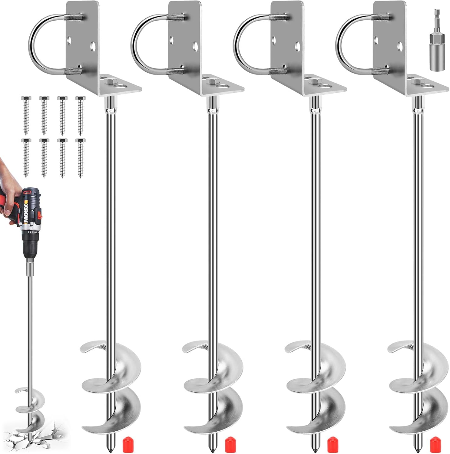 Ground Anchors Screw in, Wider Spiral Earth Anchors, Fully Welded Mobile Home Anchors for Trampolines Ground Anchors Screw in, Wider Spiral Earth Anchors, Fully Welded Mobile Home Anchors for Trampolines