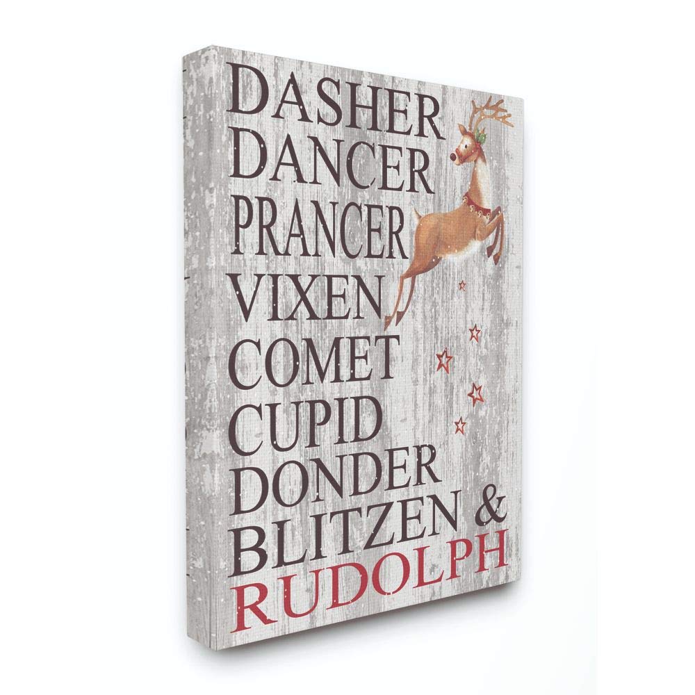 Stupell Industries Reindeer Names Grey Wood Texture Holiday Christmas Word Design Canvas, Gallery Wrapped, Multi-Color