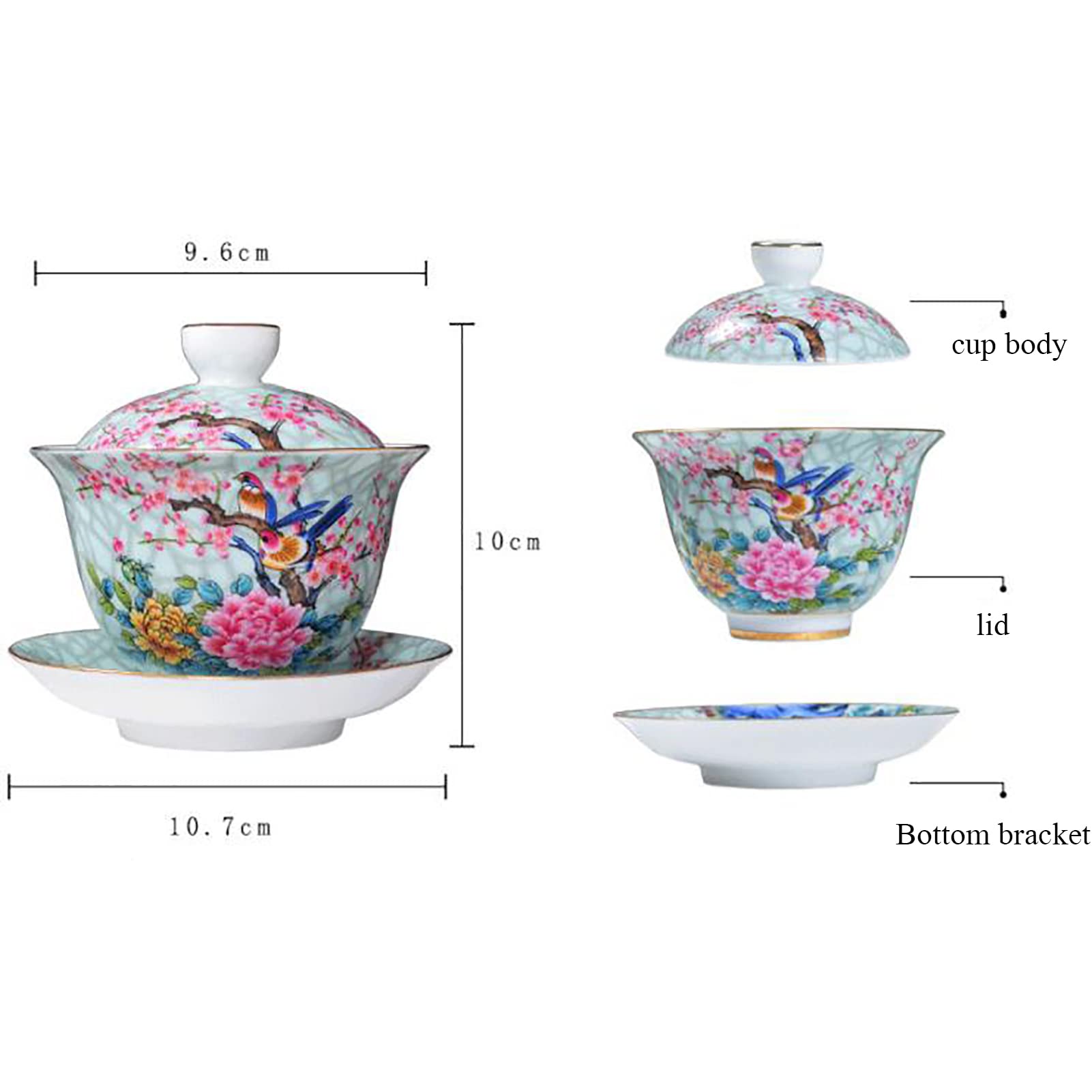 Herbata herbaty， Miski, ceramiczne filiżanki do herbaty z pokrywką i spodkami, porcelanowe miski Kungfu, Gaiwan, kokardki, tradycyjne Chin na prezent urodzinowy