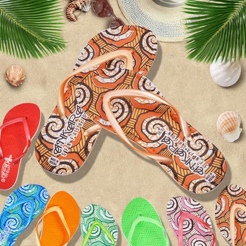 Women’s Flip Flops – Lightweight Beach Sandals with Non-Slip Sole, Orange & White Thong Slides for Pool & Vacation4