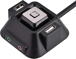 Oumij1 Desktop PC Switch Button,Desktop Computer Case Power Reset Button Switch with Dual USB Ports Audio Microphone Port