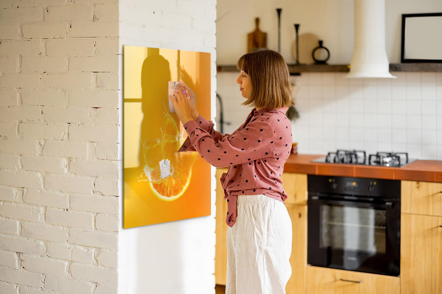 Glas-Magnettafel Für Home-Office 70x100 cm Orangensaft Schwarzer Stift | Neodym Magnete 5 | Schwamm | Zubehör-Set | Starke | Haftkraft | Taftel-Set | Zubehör | Marker-Set | Notiztafel