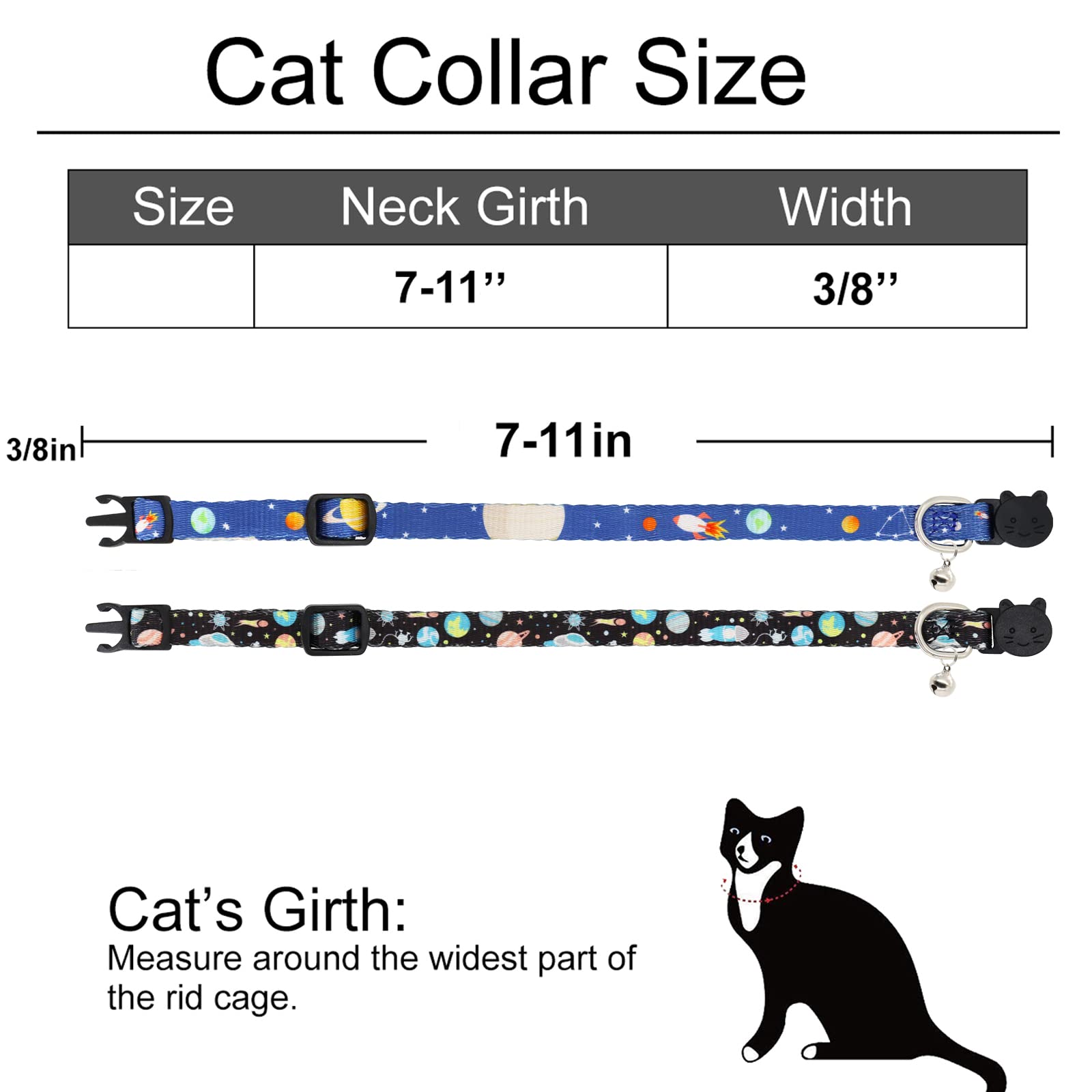 Katzenhalsband, 2 Stück Breakaway Halsband mit Glöckchen, Sicherheitsschnalle Kätzchenhalsbänder für Jungen und Mädchen Katzen, Stern und Mond