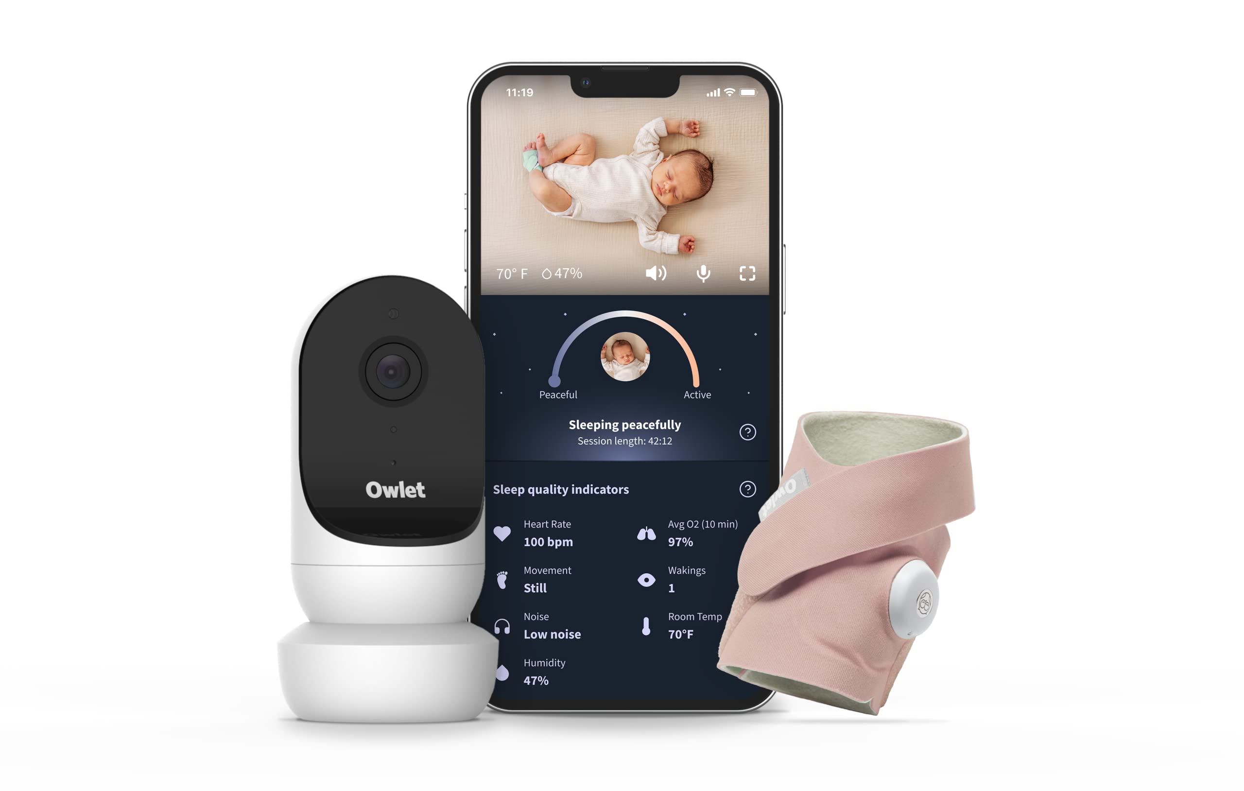 Owlet Dream Duo 2 Smart Baby Monitor - 1080p HD Video Baby Monitor with Dream Sock - Baby Foot Monitor and Sensor Tracks Heartbeat and Oxygen Levels in Infants and Newborns