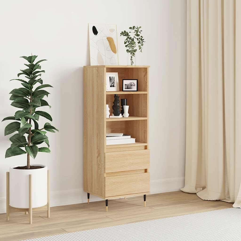 vidaXL Buffet Haut, Armoire avec 3 Compartiments et 2 Tiroirs, Meuble de Rangement avec Pieds Salle de Séjour, Industriel, Chêne Sonoma Bois d'Ingénierie