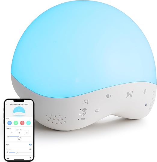 Geeni Rise and Shine Baby White Noise Machine with Night Light, 25 Soothing Sounds, RGB Colors, Customizable Sleep Training - Perfect Sound Machine Night Light for Babies and Toddlers