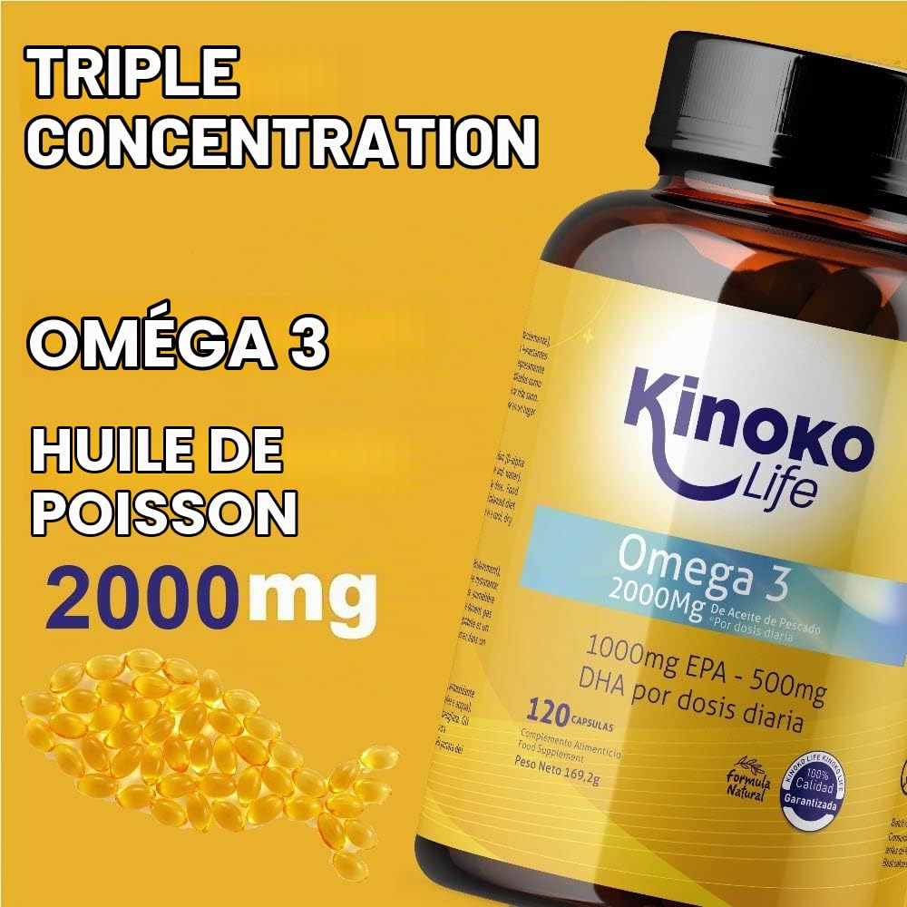 OMEGA 3 2000 Mg | EPA 1000 Mg | DHA 500 Mg | 120 Gélules | Poisson Sauvage | Exempt De Métaux Lourds) | Huile Distillé moléculaire | Ultra Pur | Santé Cardiaque Et Système Immunitaire