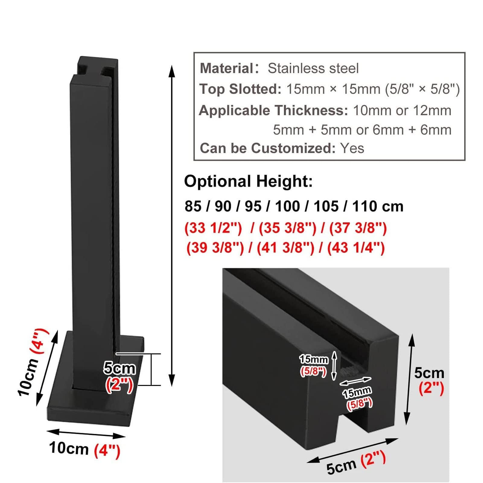 Palo for balaustra for vetro da 3/8" o 1/2", paletto for ringhiera in vetro in acciaio inossidabile 304 for gradini, balconi, scale, ponti, scale del patio(Corner Post,Height-60cm/23.6in)