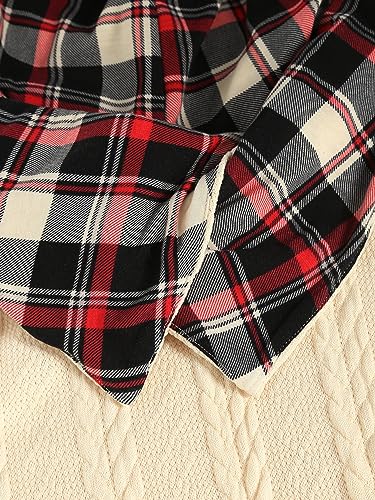 Image of ZEZCLO Women's Twisted Cable Knit Plaid Print Hooded Sweater Mock Button Ruched Shawl Neck Knit Top