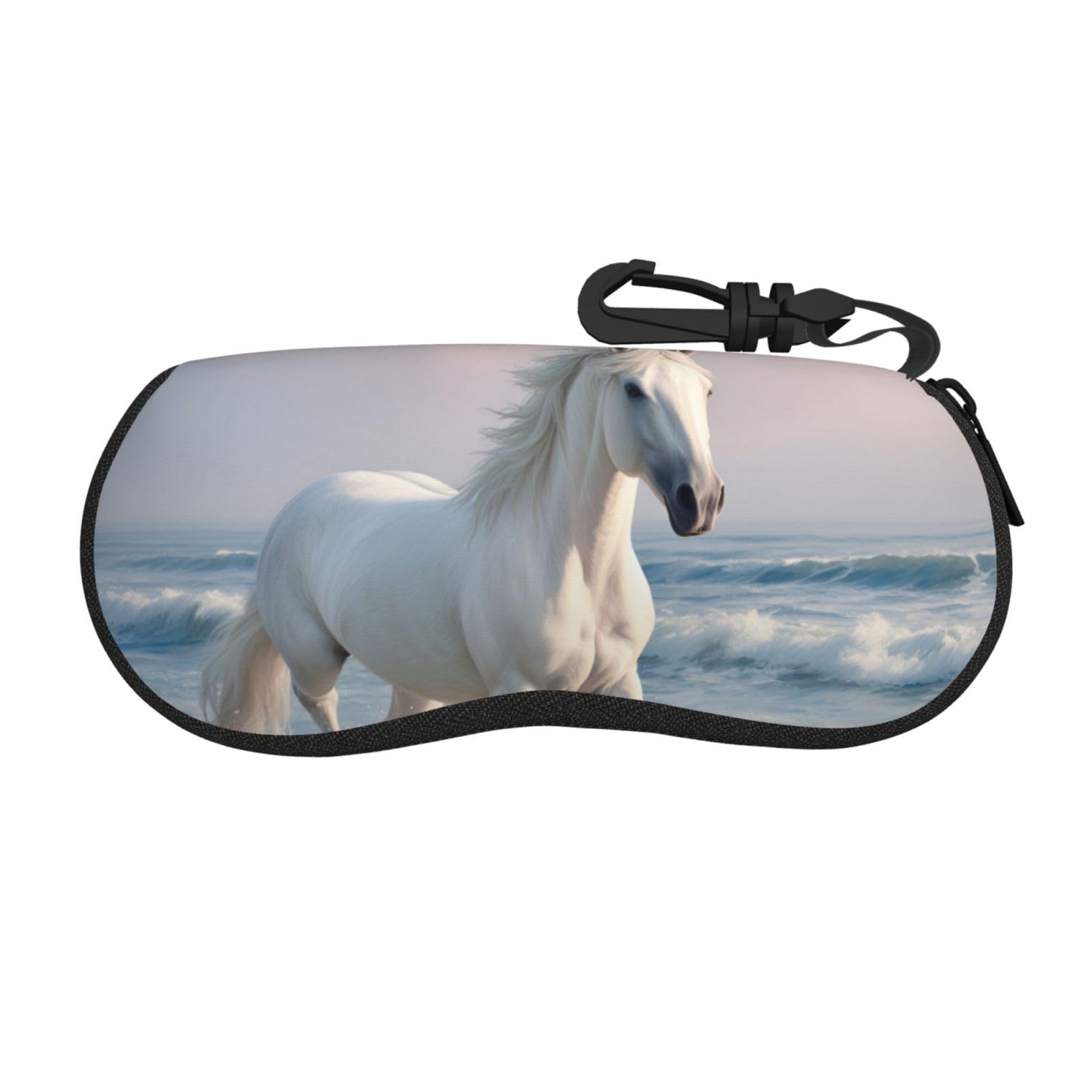 X psblty White Horse Running on the Sea Soft Glasses Case Neoprene Sunglasses Case - Lightweight Travel Organizer, Zipper Closure Scratch-Resistant