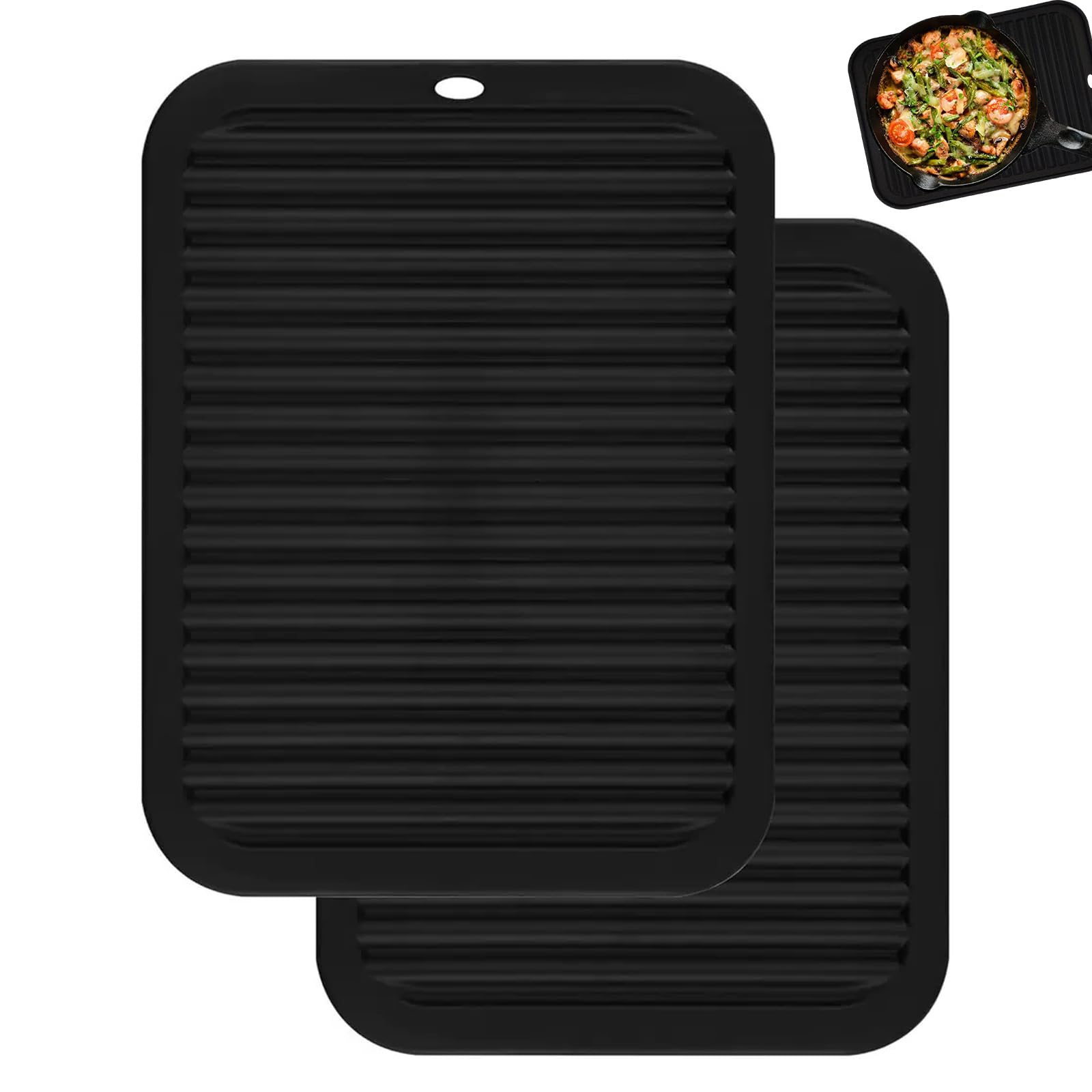 2Pcs Heat Resistant Mat, Silicone Mats for Worktops, Silicone Heat Resistant Mat for Food Warming, Kitchen Worktop Protector Kitchen Essentials (Black, 30x23cm)