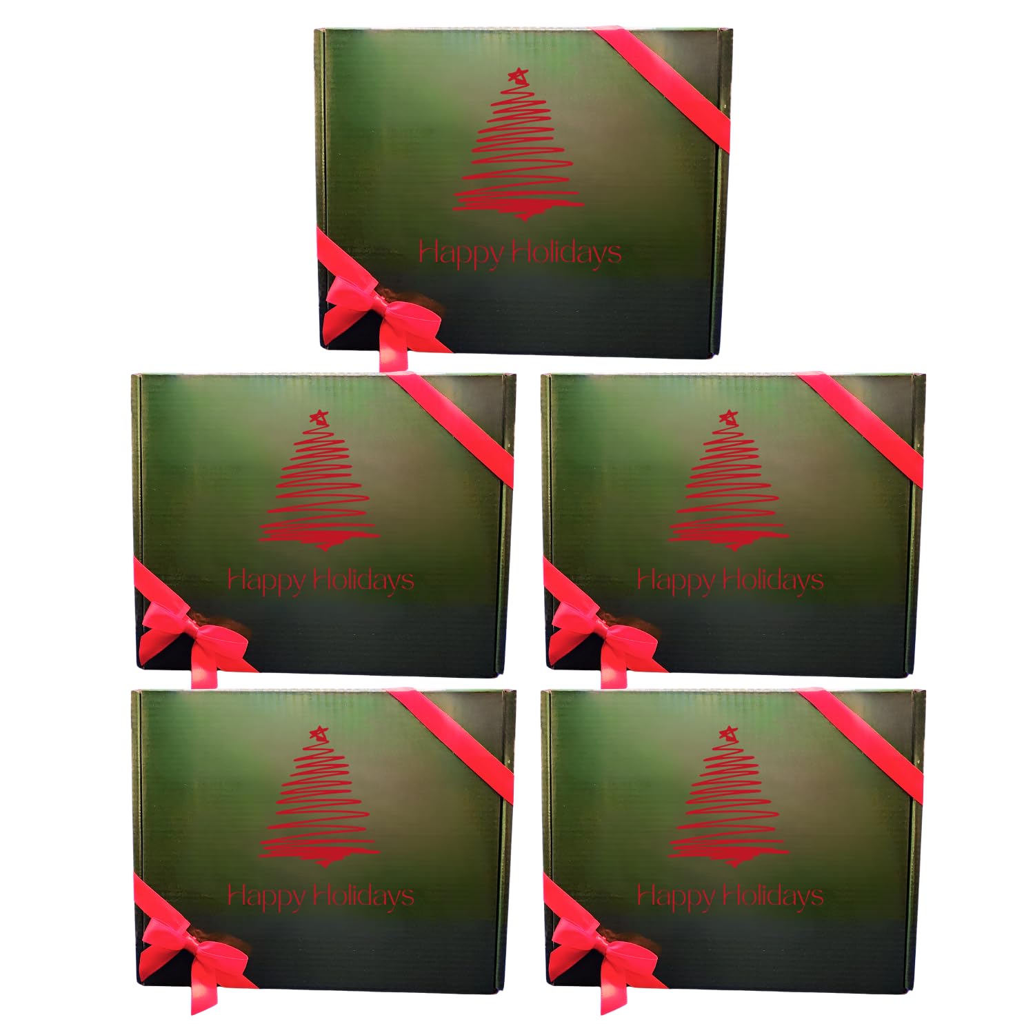Premium Luxury Christmas Gift Boxes – Set of 5 Elegant Green & Red Laced Boxes with Durable Construction, 10" × 8" × 4" – Ideal for Holiday Gifting,