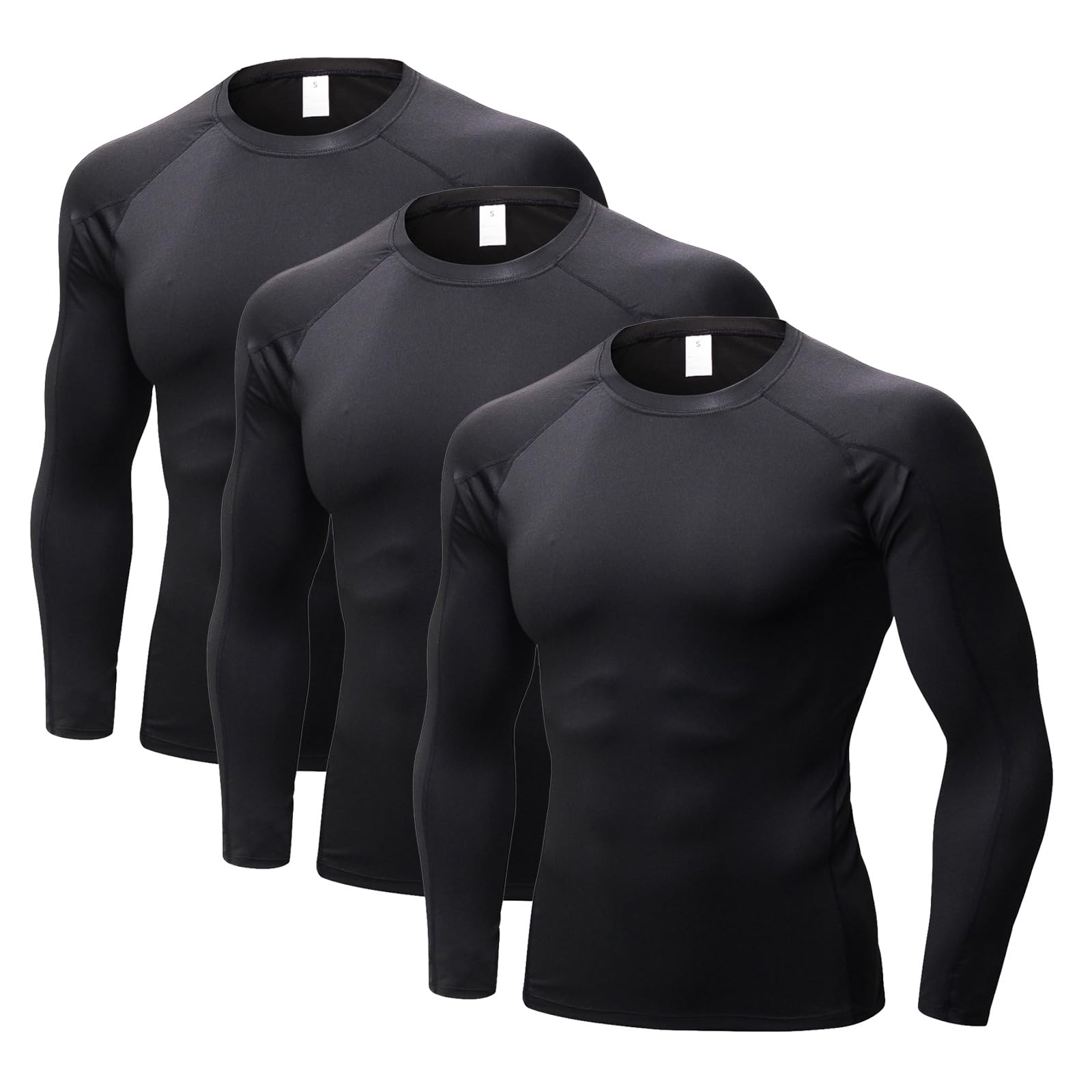 LANBAOSI 3er Kompressionsshirt Herren Langarm Schnell Trocknend Gym Laufen Funktionsshirt Herren Langarm Fitnessshirt Trainingsshirt für Running Workout