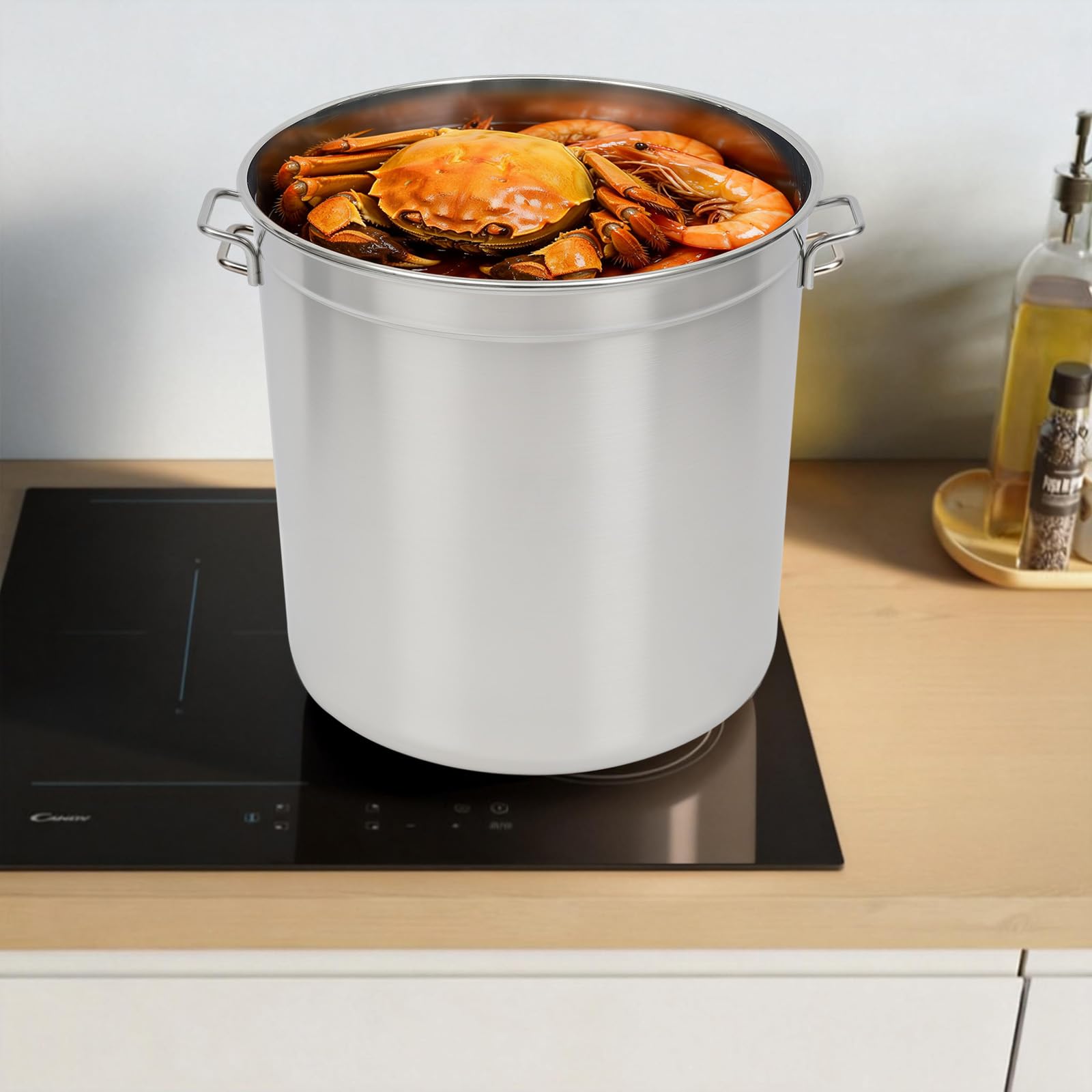 Pentola per zuppa in acciaio inox con coperchio e inserto a vapore, pentola a induzione da 50 l, in acciaio inox, per uso commerciale, grande cucina, campeggio
