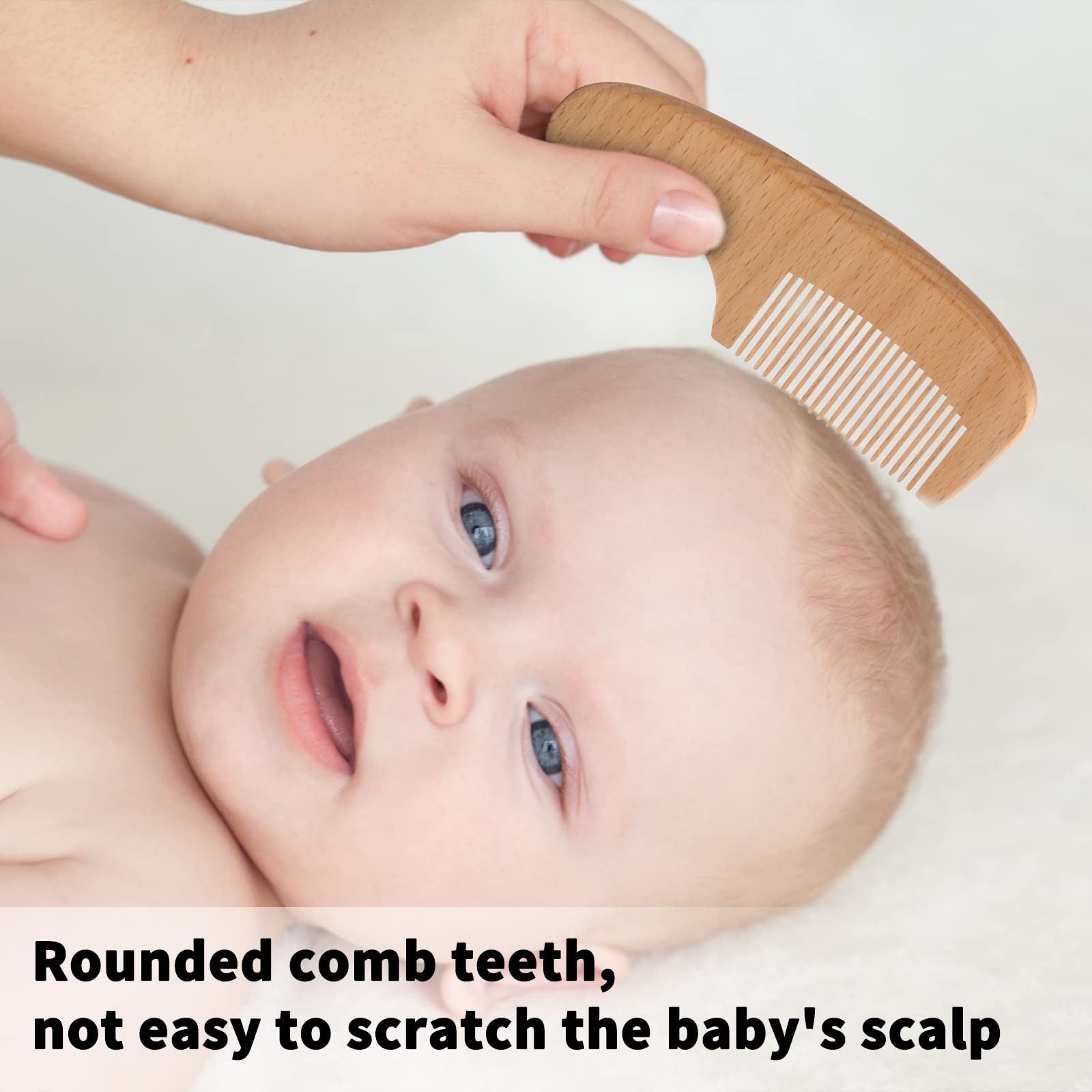 Juego de cepillo y peine para el pelo de bebé, 5 en 1, cerdas de cabra naturales de madera natural, peine de cuna, kit de aseo para recién nacidos, niños y niñas (azul)