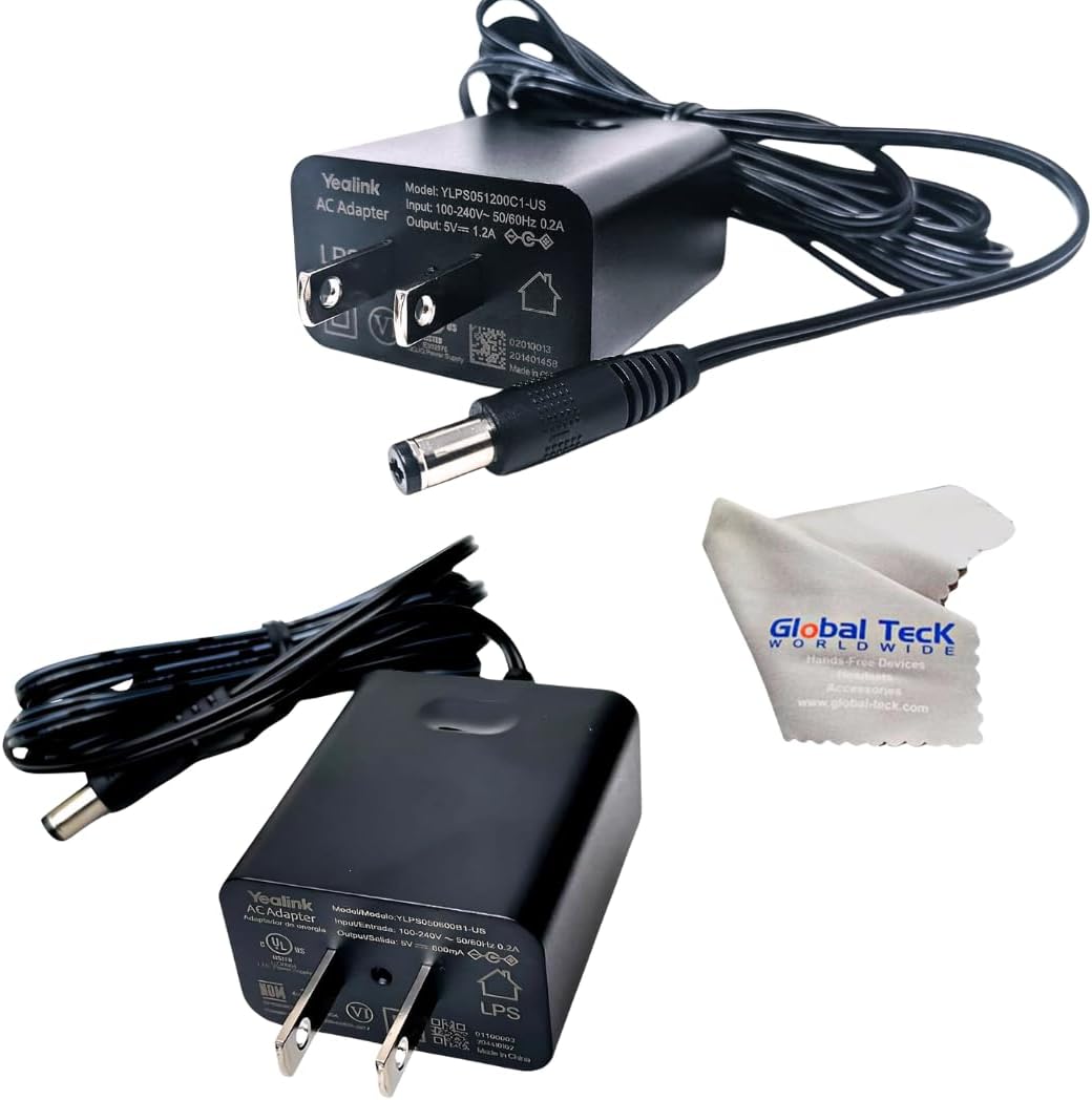 Yealink Power Adapter Bundle: 5V 1.2A for Phones T53, T53W, T26P, T27, T28P, T34W, T41P, T42G, T43U, MP50 and 5V 0.6A for Cordless Phones W52P, W52H, W56P, W76, Desk Phones T40G, T23G, T21P, T30, T31
