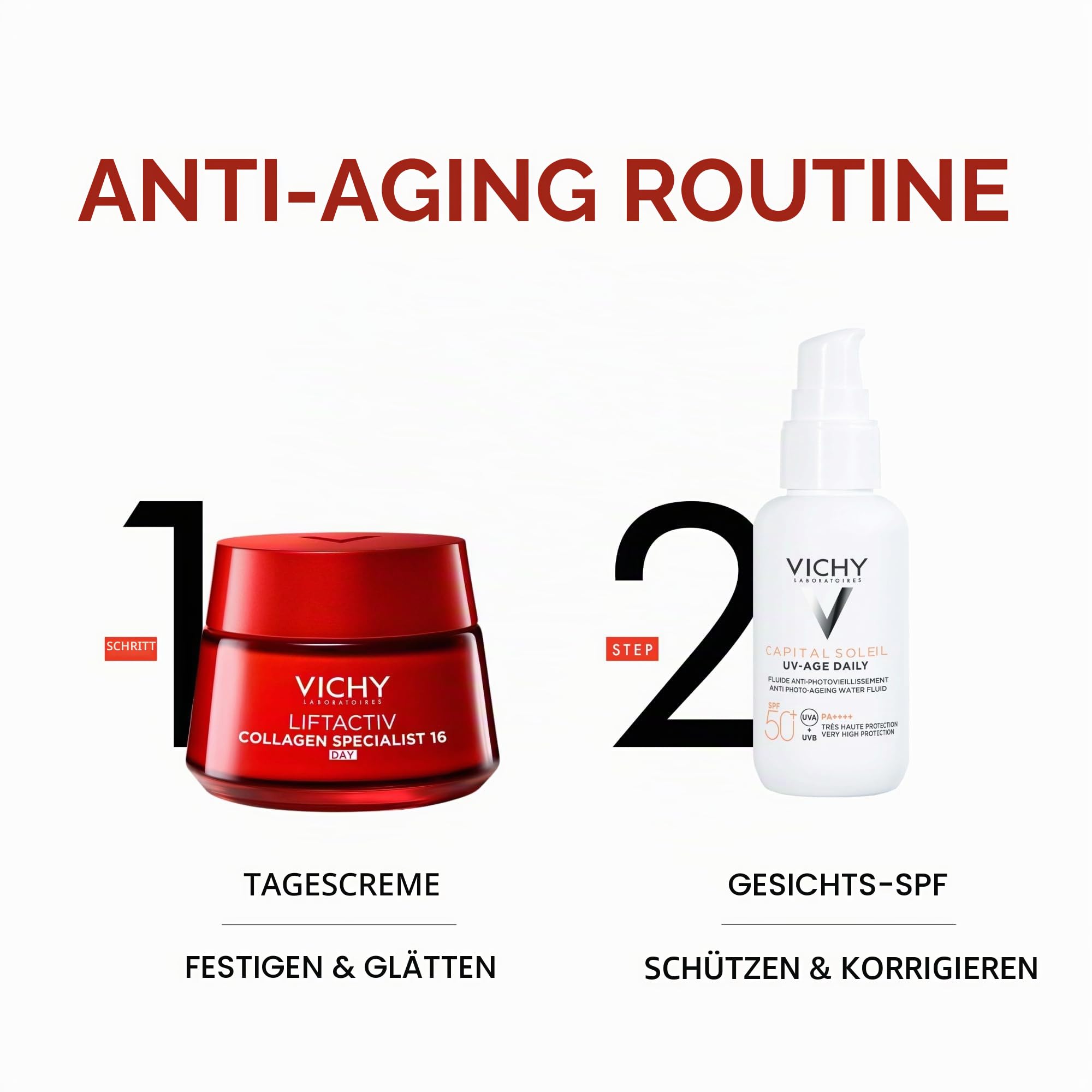 Vichy Collagen Specialist 16 Tagescreme & LSF50+ Anti-Aging-Bundle – zielt auf Falten & dunkle Flecken ab – mit Vitamin C & Peptiden – 50 ml + LSF 40 ml