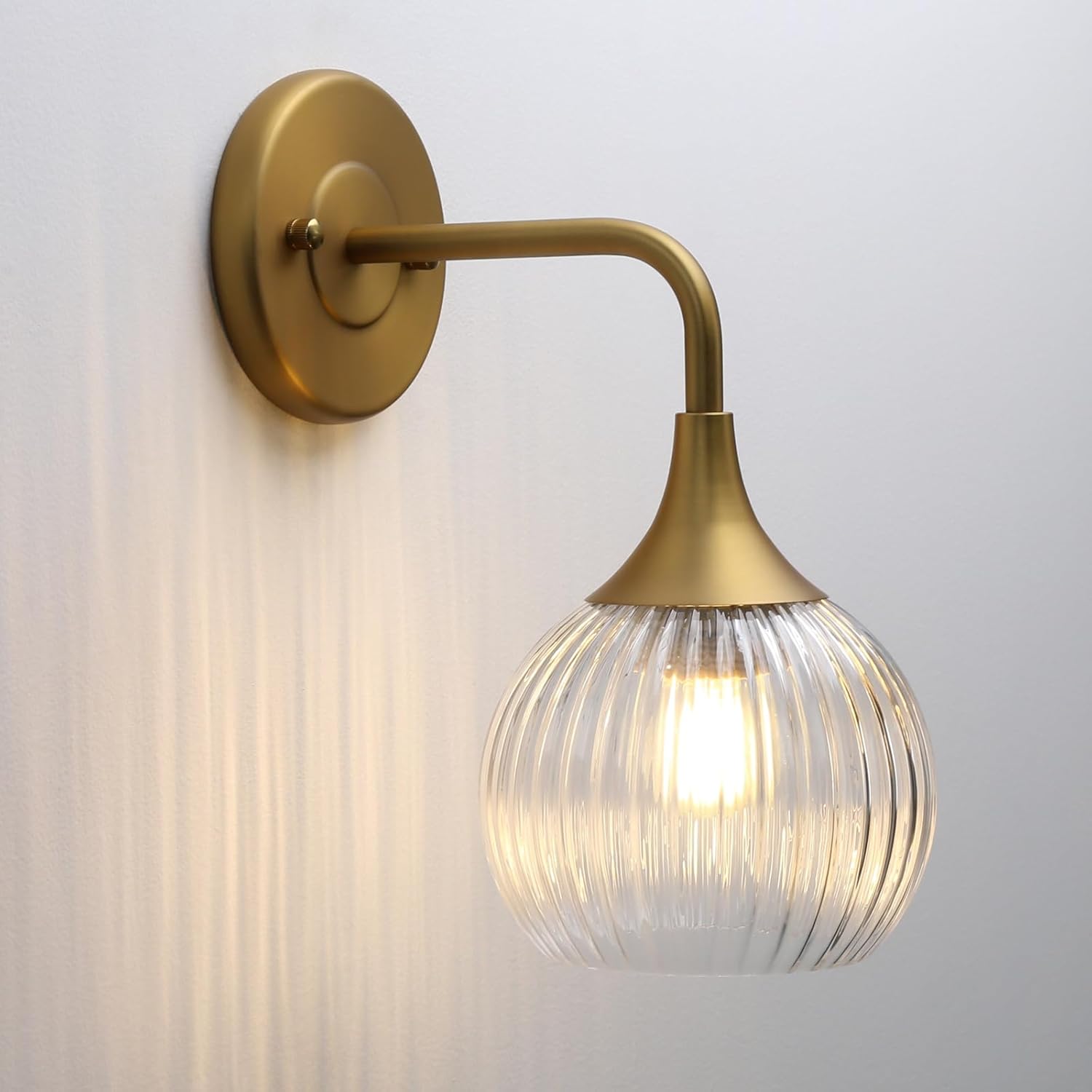 Phansthy Hardwired Modern Wall Sconces, Retro Industrial Wall Lamps, Bathroom Vanity Sconces Wall Lighting with Striped Glass Shade for Bedroom Living Room Corridor Kitchen (Antique + Clear Shade)