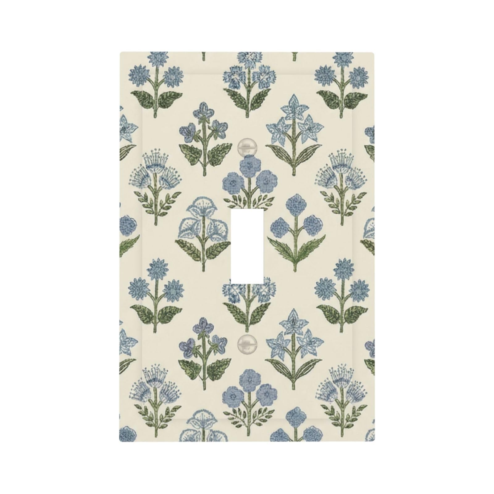 Beige Vintage Blue Floral Boho Flower Decorative 1 Gang Light Switch Cover Single Toggle Switch Wall Plate Cover Electrical Switchplate Faceplat Room Decor