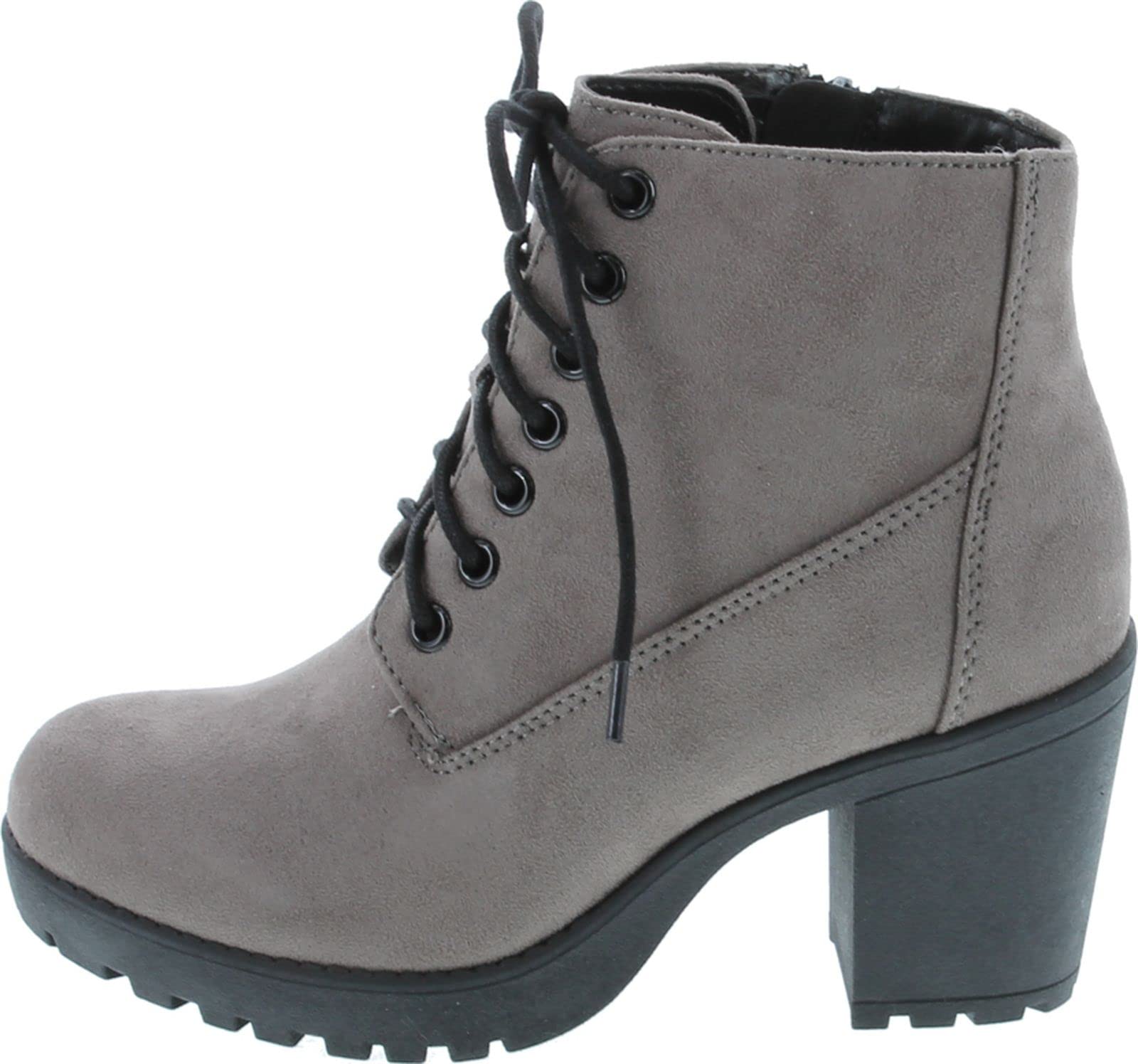 Amazon.com: Soda Second Lug Sole Chunky Heel Combat Ankle Bootie