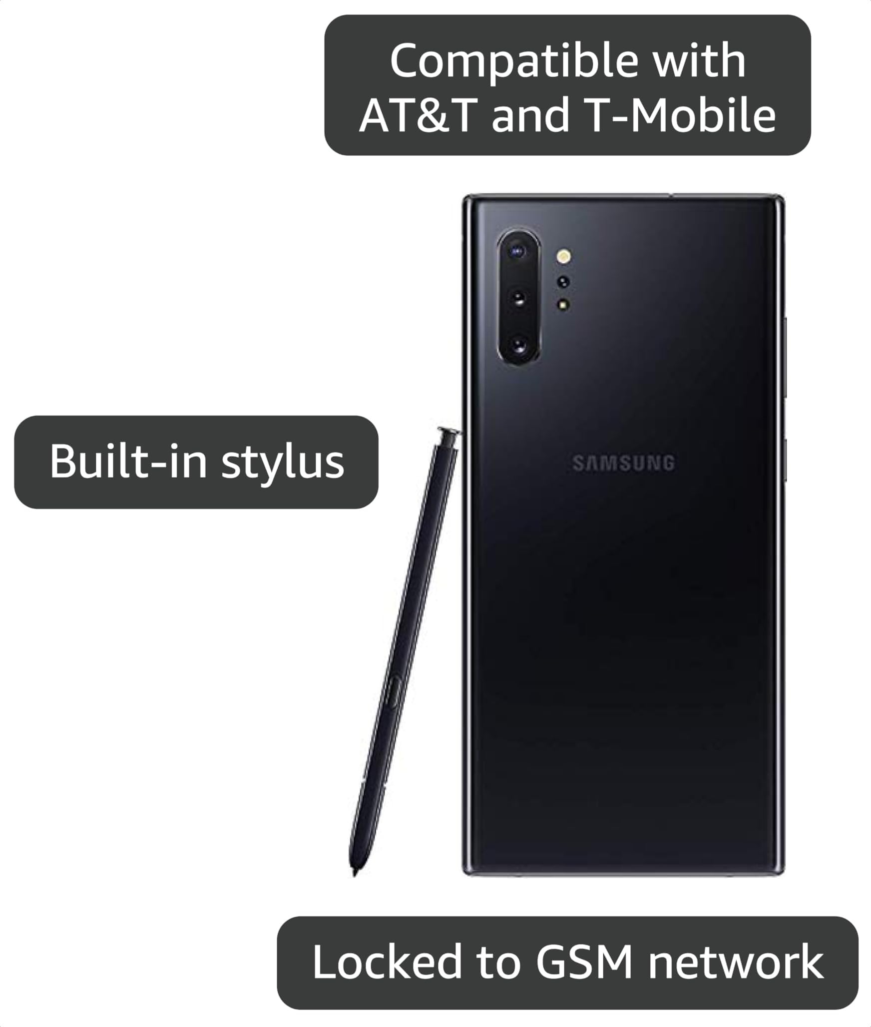 Amazon.com: Samsung Galaxy Note 10+, 256GB, Aura Black - For GSM