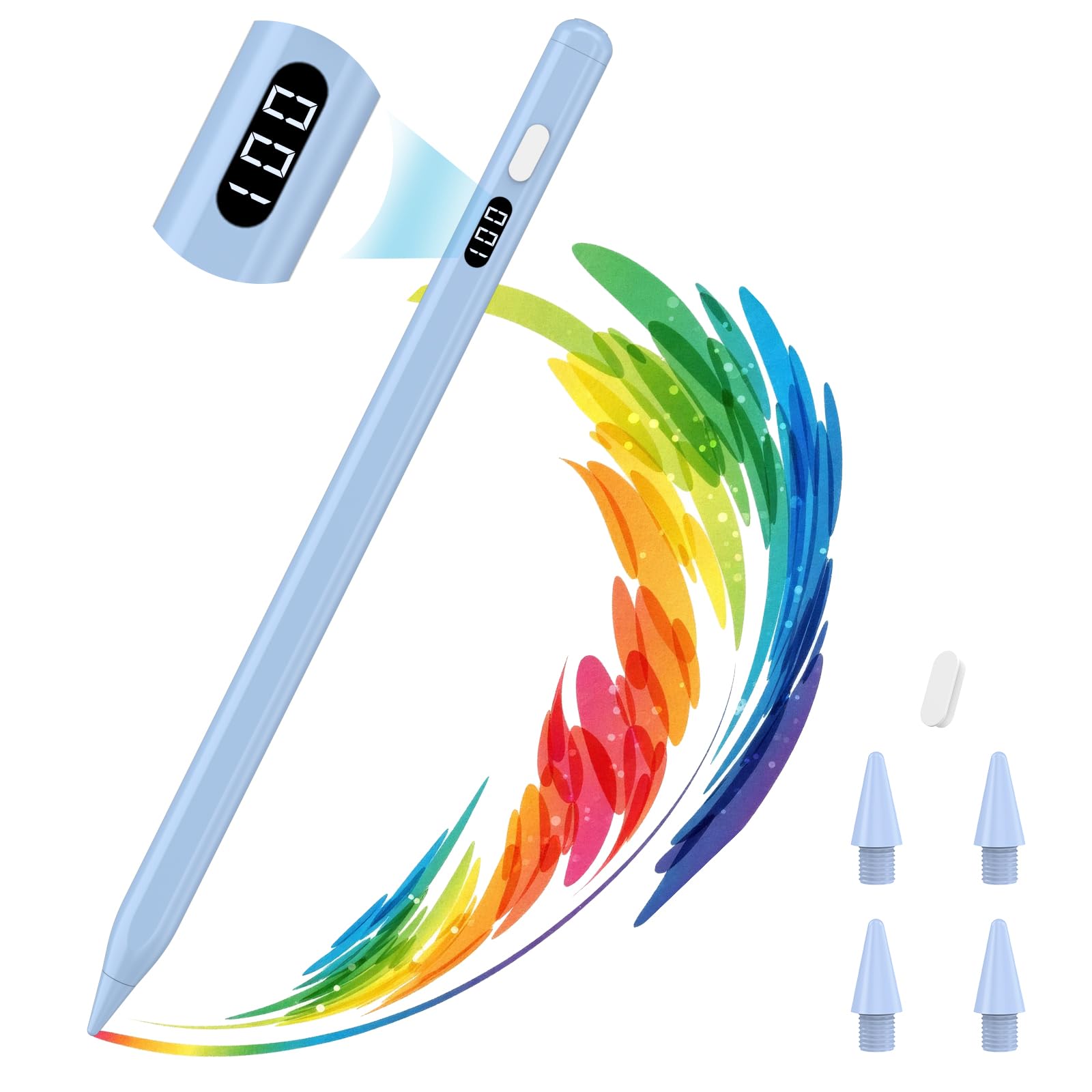 MoKo Stylus Pen for iPad 2018-2026, USB-C Charge Pencil with LED Display | Tilt Sensitivity, Palm Rejection, for Apple iPad 11/10/9/8/7/6, Air M4/M3/M2/5/4/3, Pro 13"/12.9"/11", Mini 7/6/5, Blue