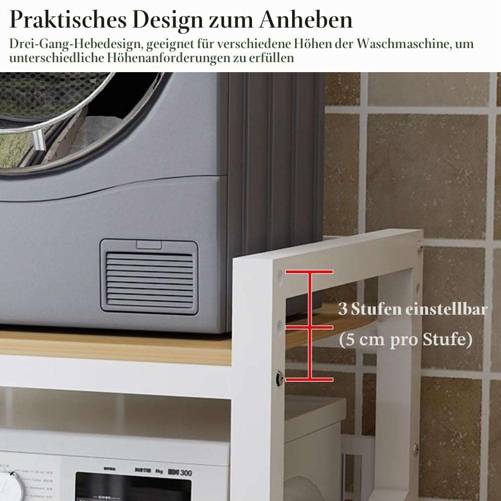 Waschmaschinen-Trockner-Ständer mit Regal, höhenverstellbarer Aufbewahrungsregal für Frontlader-Waschmaschinen & Wäschetrockner