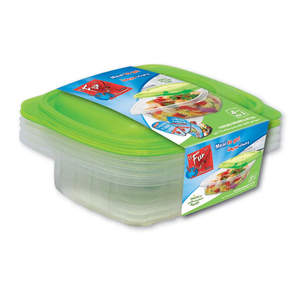 Fun® Indispensable Disposable Multipurpose Plastic Food Container set with Lid/Meal Prep - Pack of 4-24oz