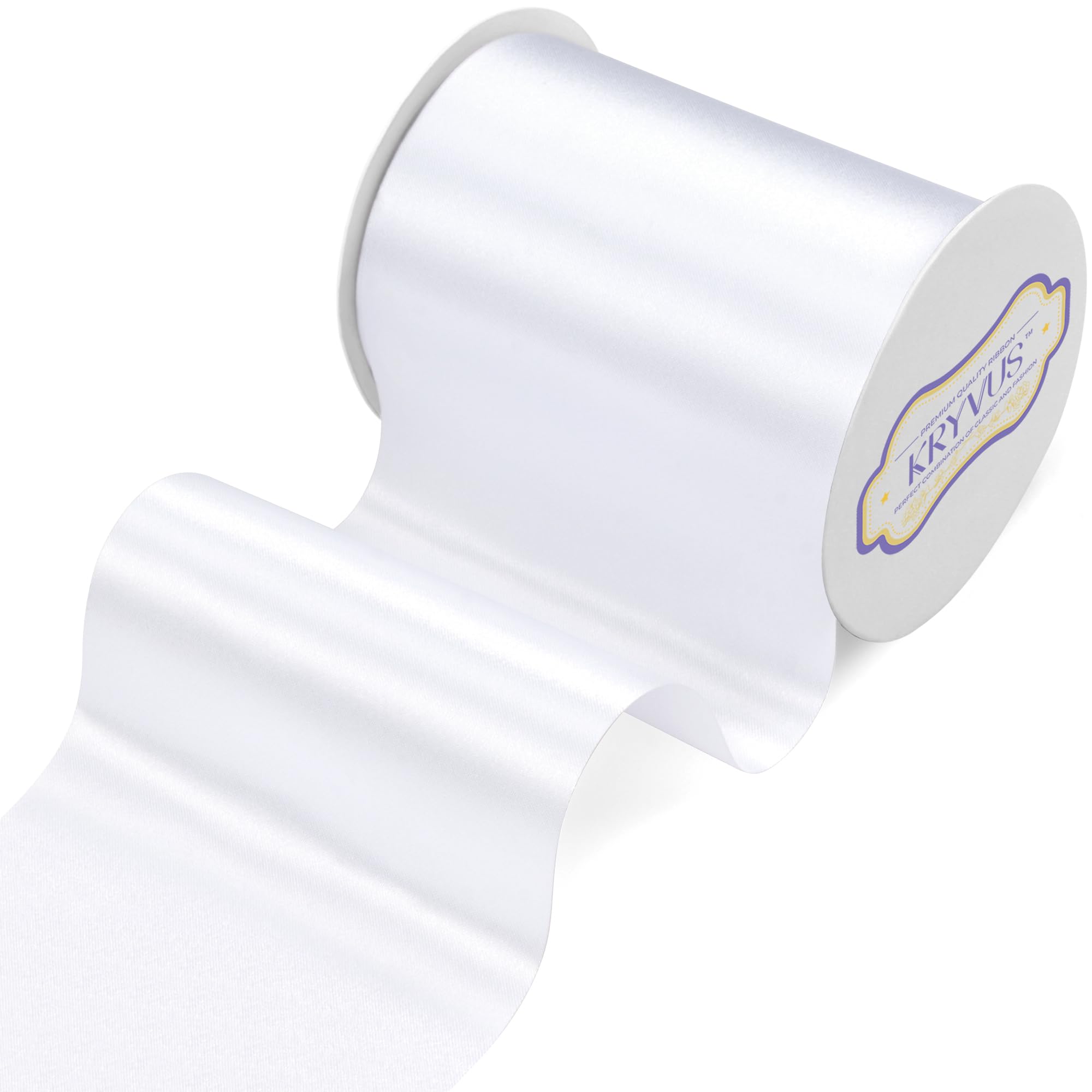Kryvus White Satin Ribbon, 100mm x 20M Wide White Ribbon, Solid Large Ribbons for Cutting Ceremony Grand Opening